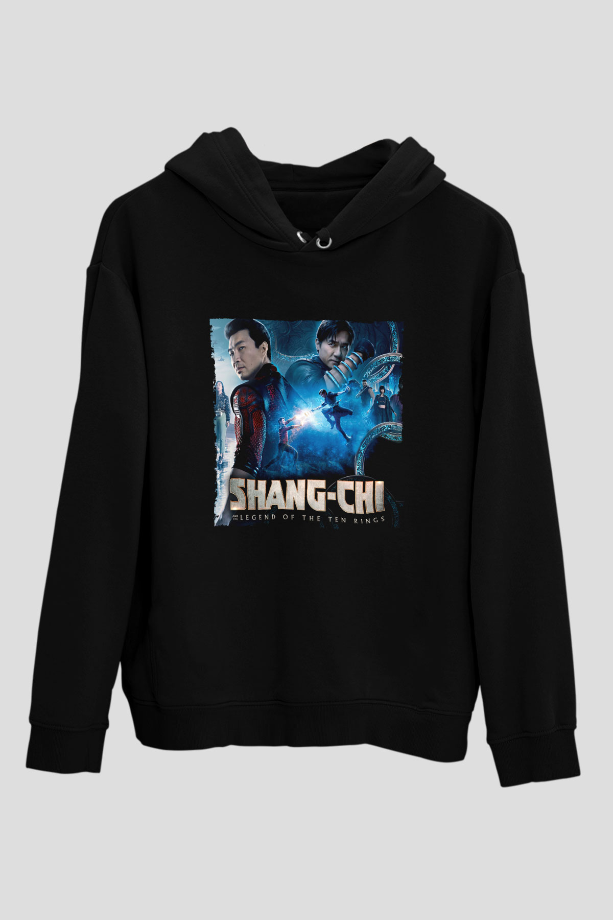Unisex Shang-Chi ve On Halka Efsanesi (Shang-Chi and the Legend of the Ten Rings) Baskılı Siyah Kapüşonlu Sweatshirt
