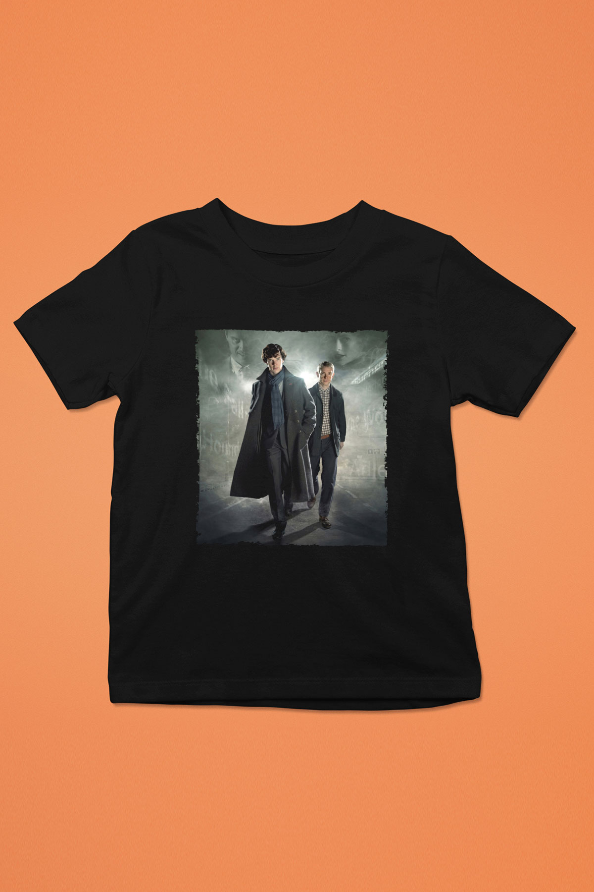 Unisex Sherlock Holmes Baskılı Siyah Çocuk Tişört