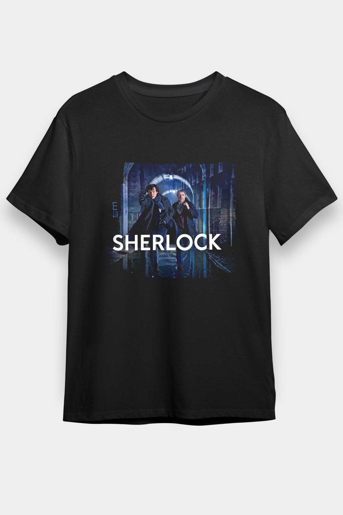 Sherlock Holmes Baskılı Siyah T-Shirt