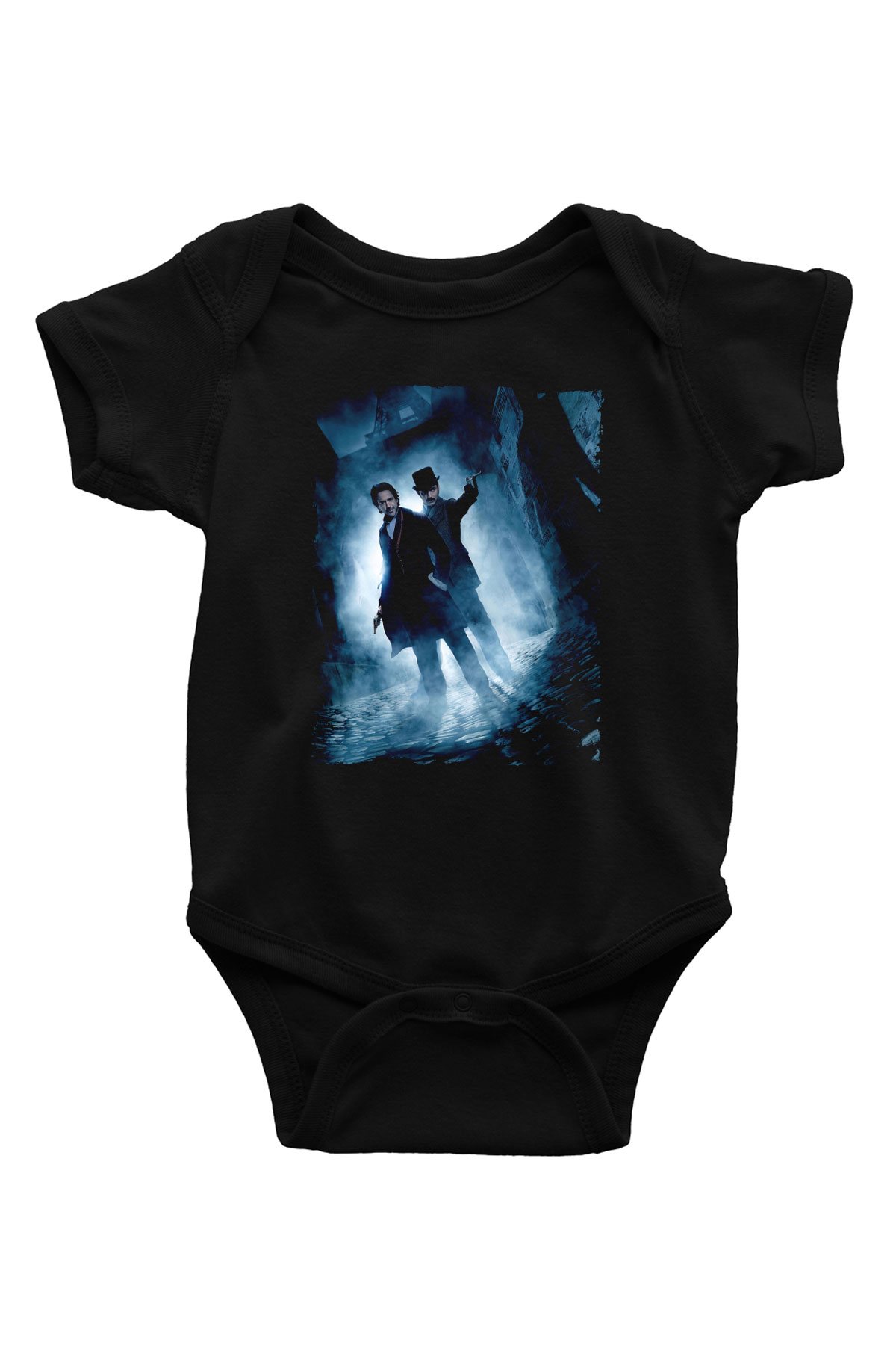 Unisex Sherlock Holmes Gölge Oyunları (Sherlock Holmes A Game of Shadows) Baskılı Siyah Bebek Body - Zıbın