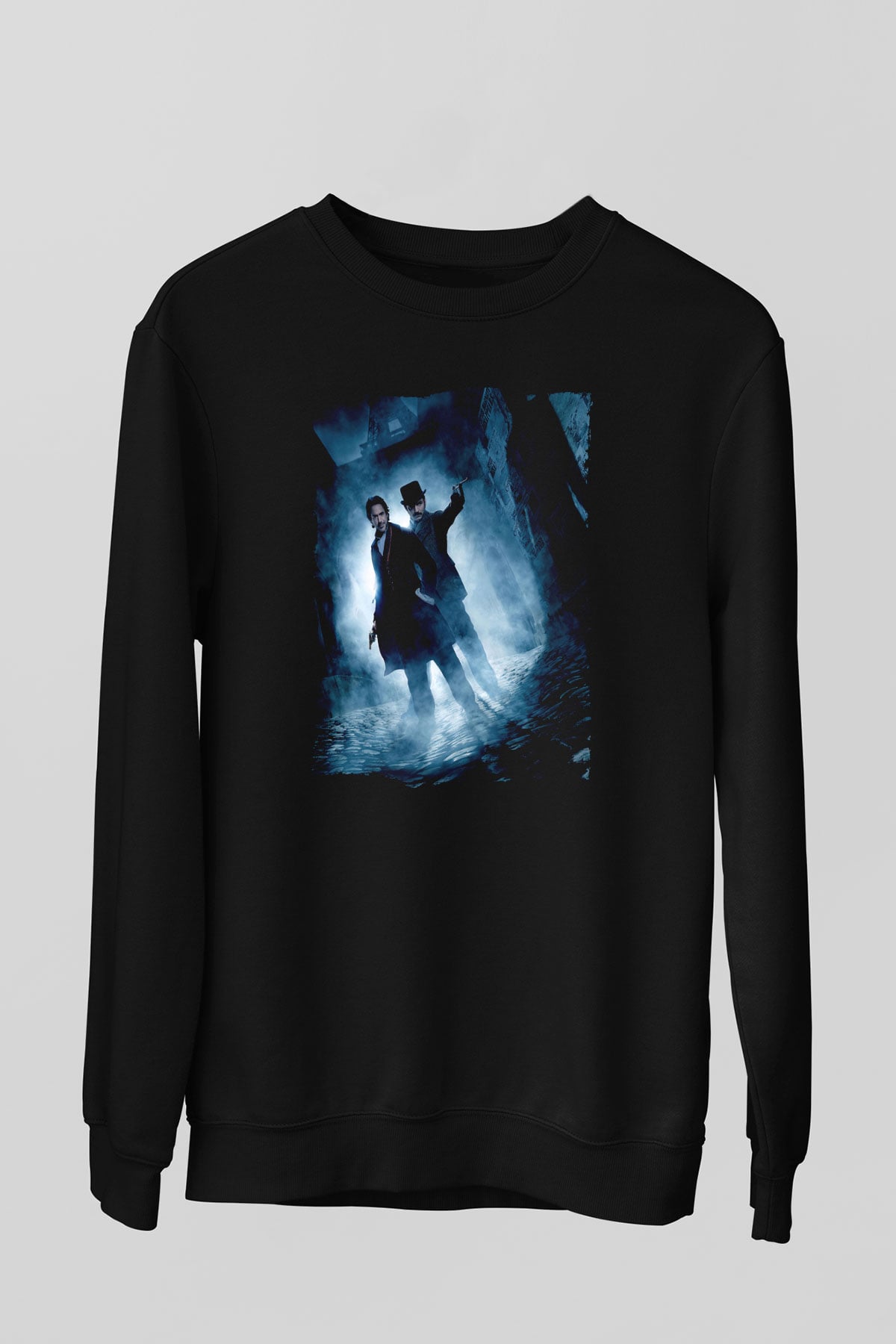 Unisex Sherlock Holmes Gölge Oyunları (Sherlock Holmes A Game of Shadows) Baskılı Siyah Sweatshirt
