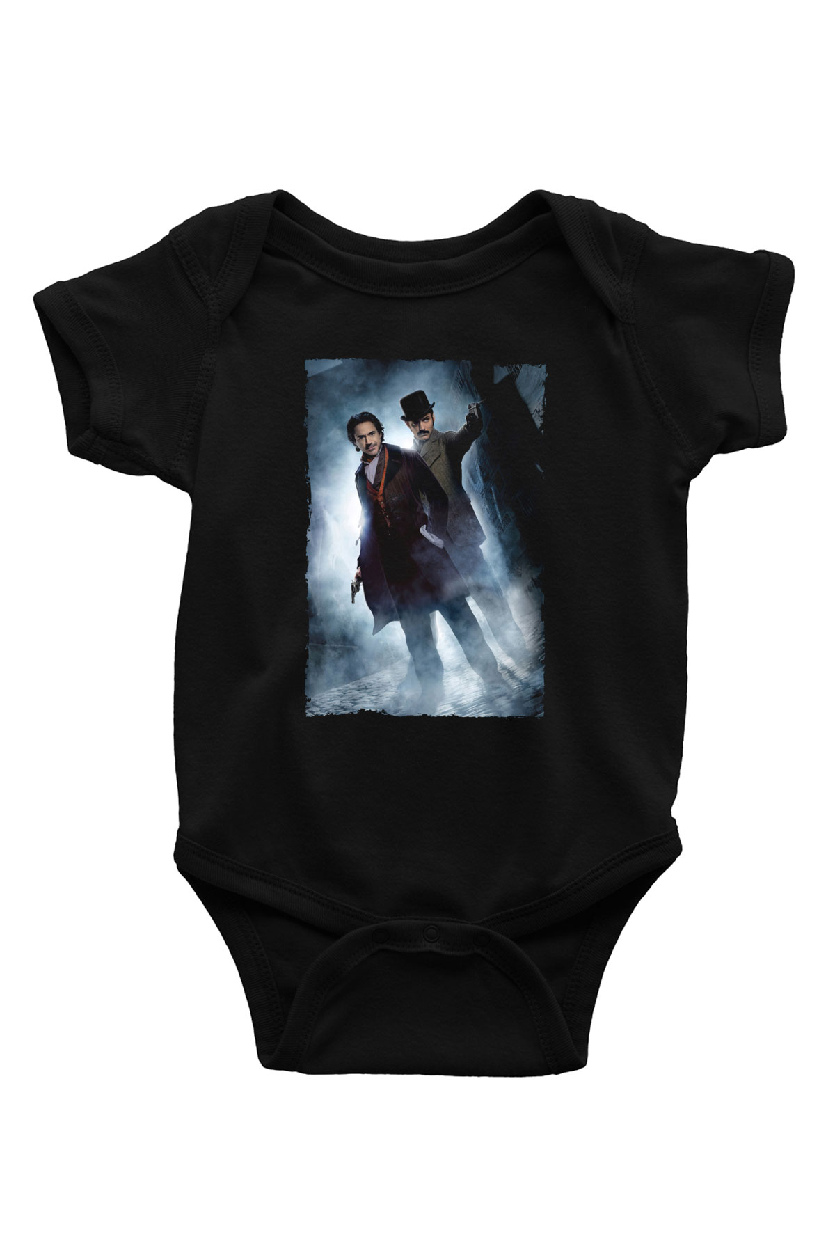 Unisex Sherlock Holmes Gölge Oyunları (Sherlock Holmes A Game of Shadows) Baskılı Siyah Bebek Body - Zıbın