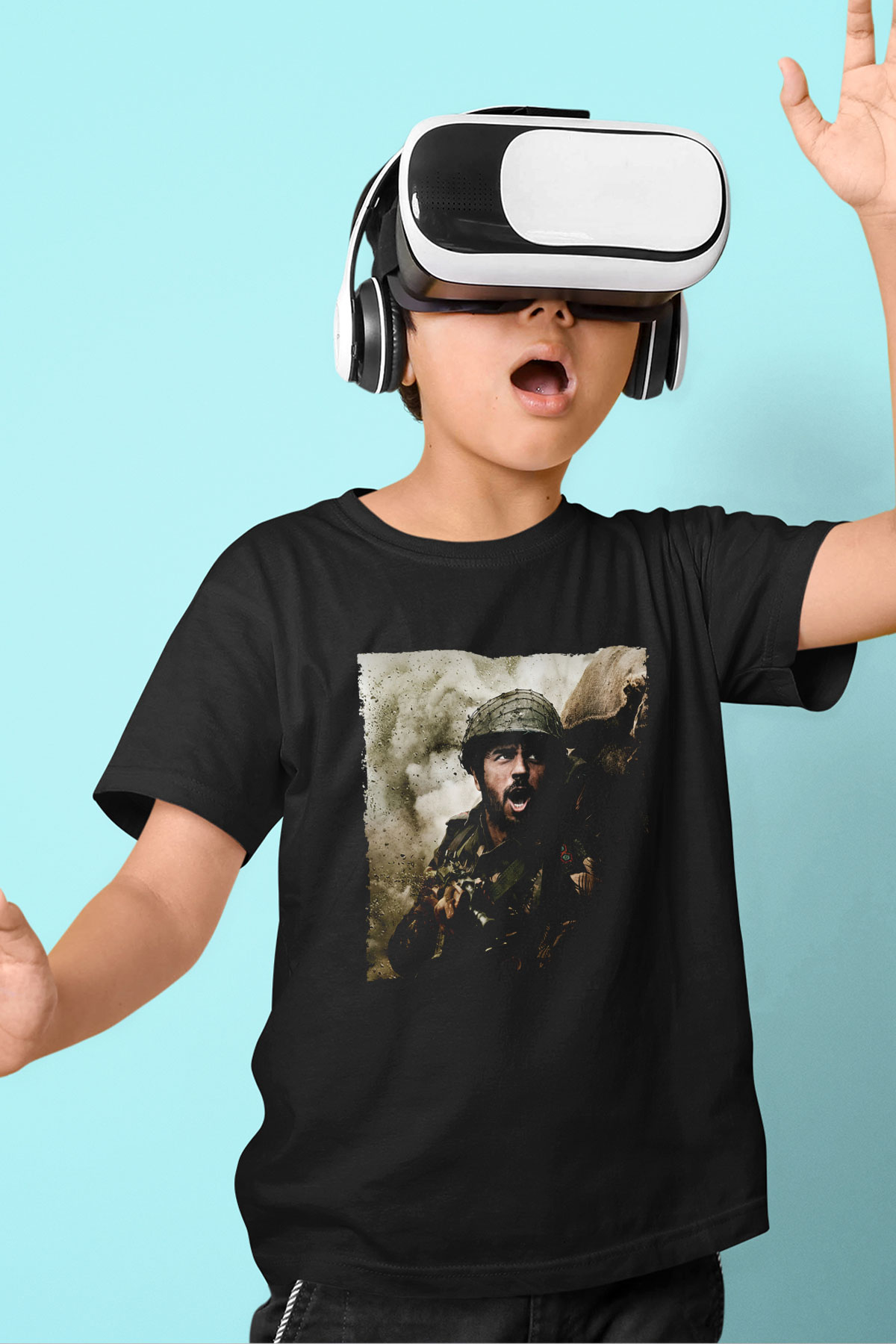 Unisex Shershaah Baskılı Siyah Çocuk Tişört