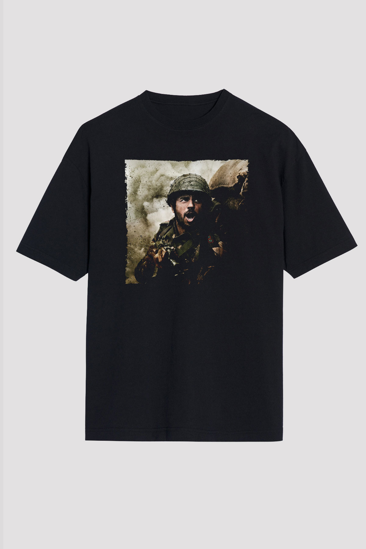 Unisex Shershaah Baskılı Siyah Oversize Tişört