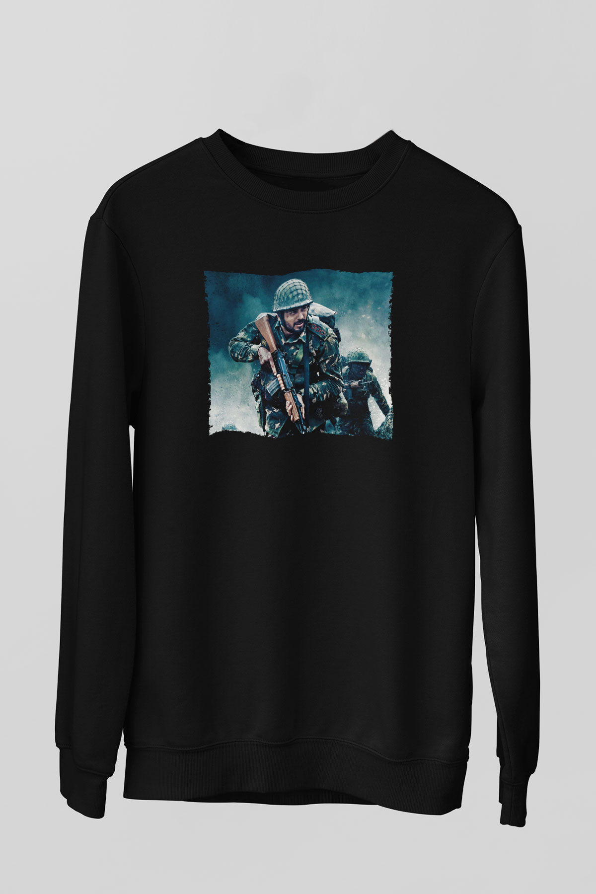 Unisex Shershaah Baskılı Siyah Sweatshirt