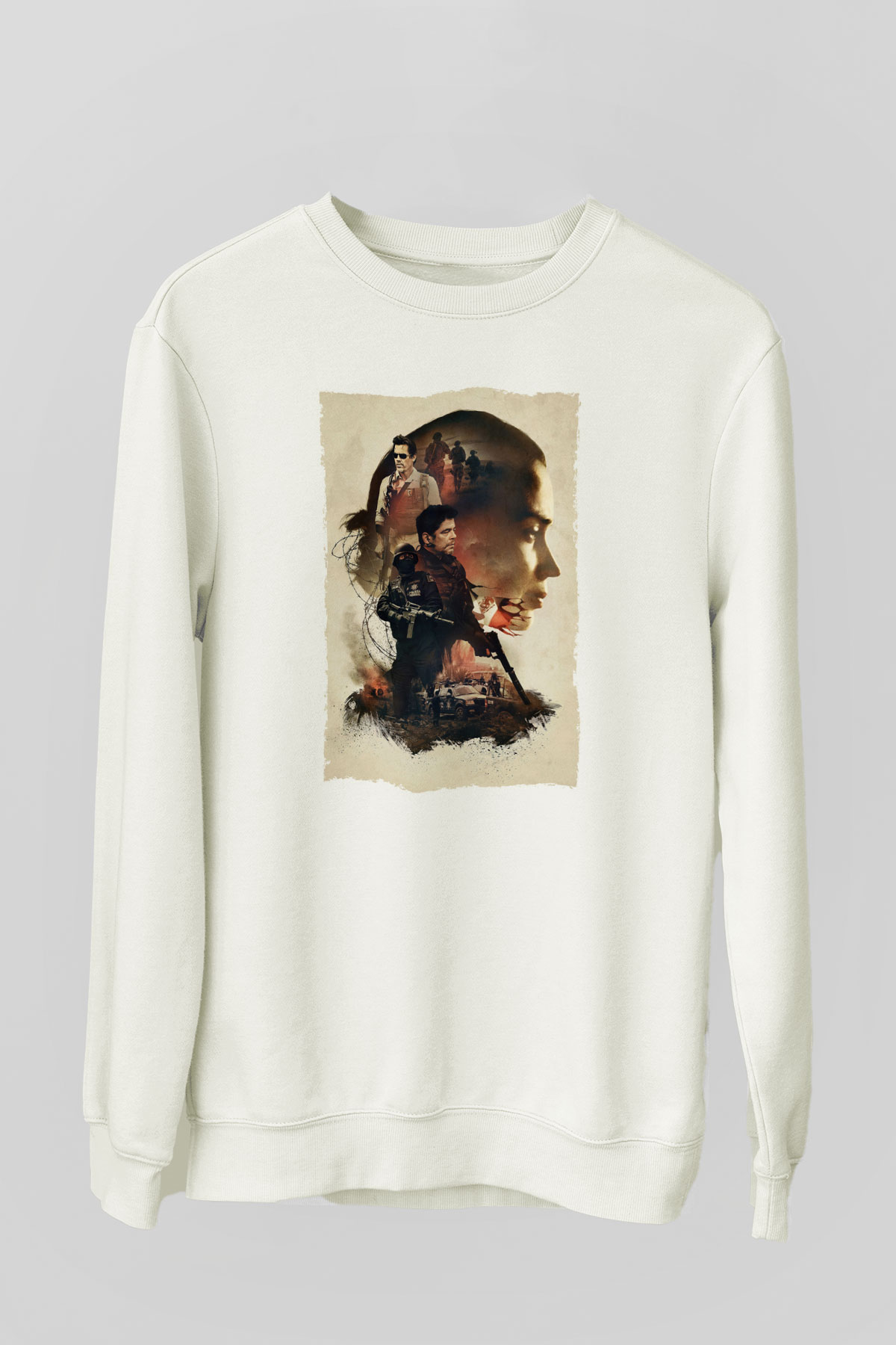 Unisex Sicario Baskılı Beyaz Sweatshirt