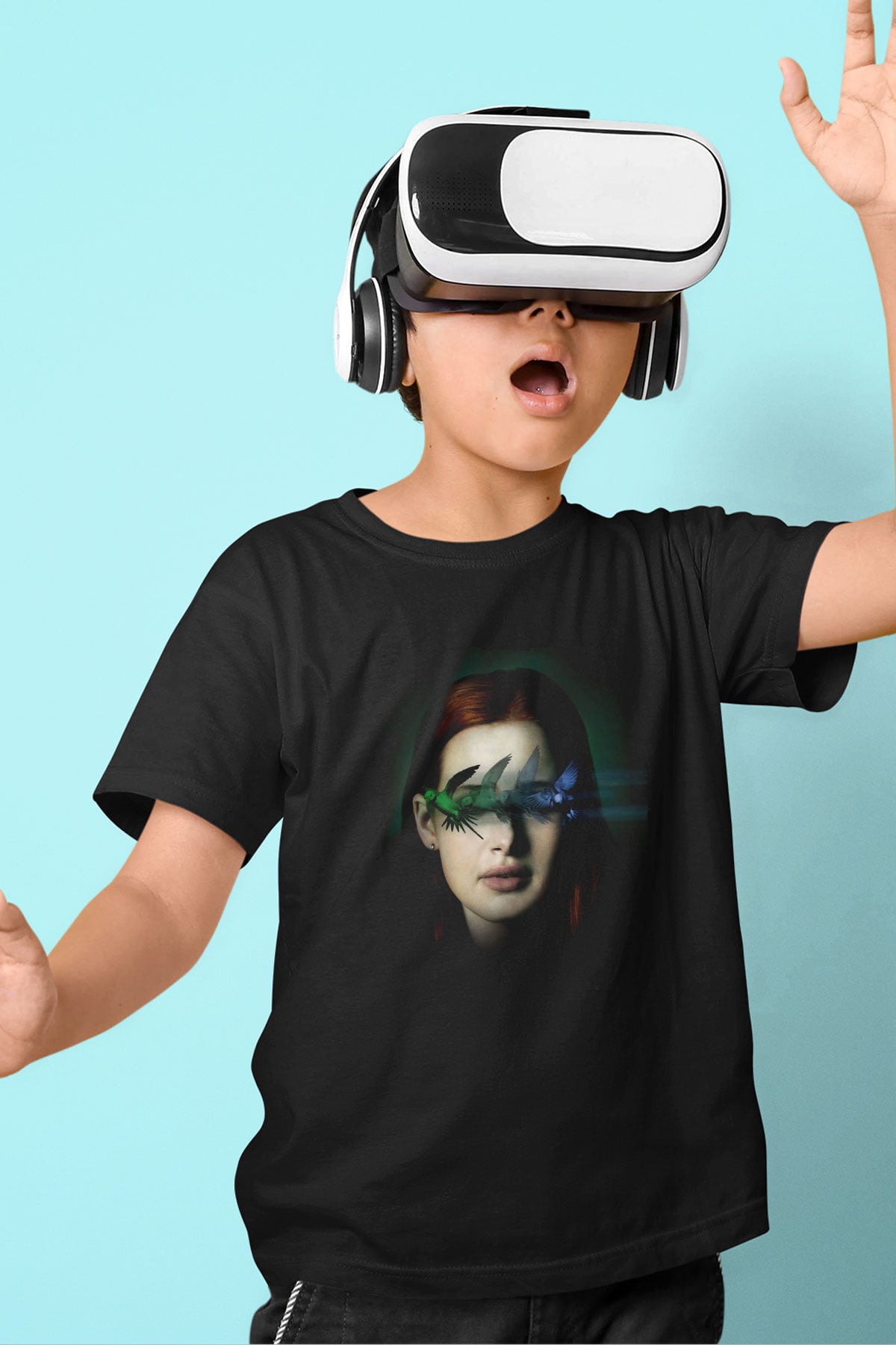 Unisex Sightless Baskılı Siyah Çocuk Tişört