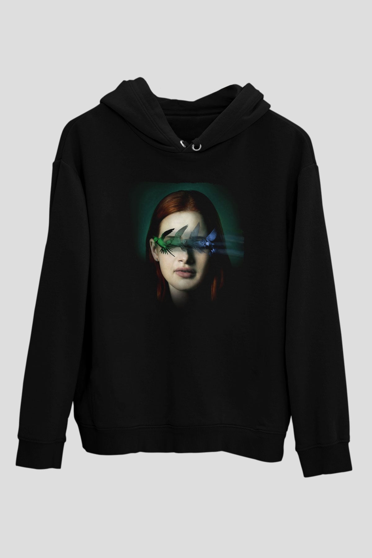 Unisex Sightless Baskılı Siyah Kapüşonlu Sweatshirt