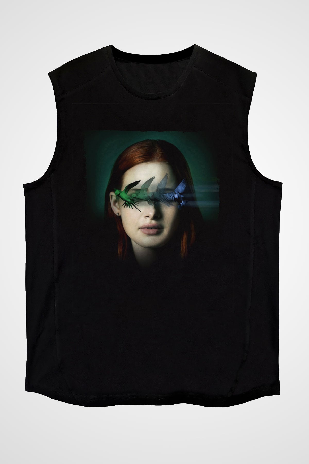Unisex Sightless Baskılı Siyah Kolsuz Tişört