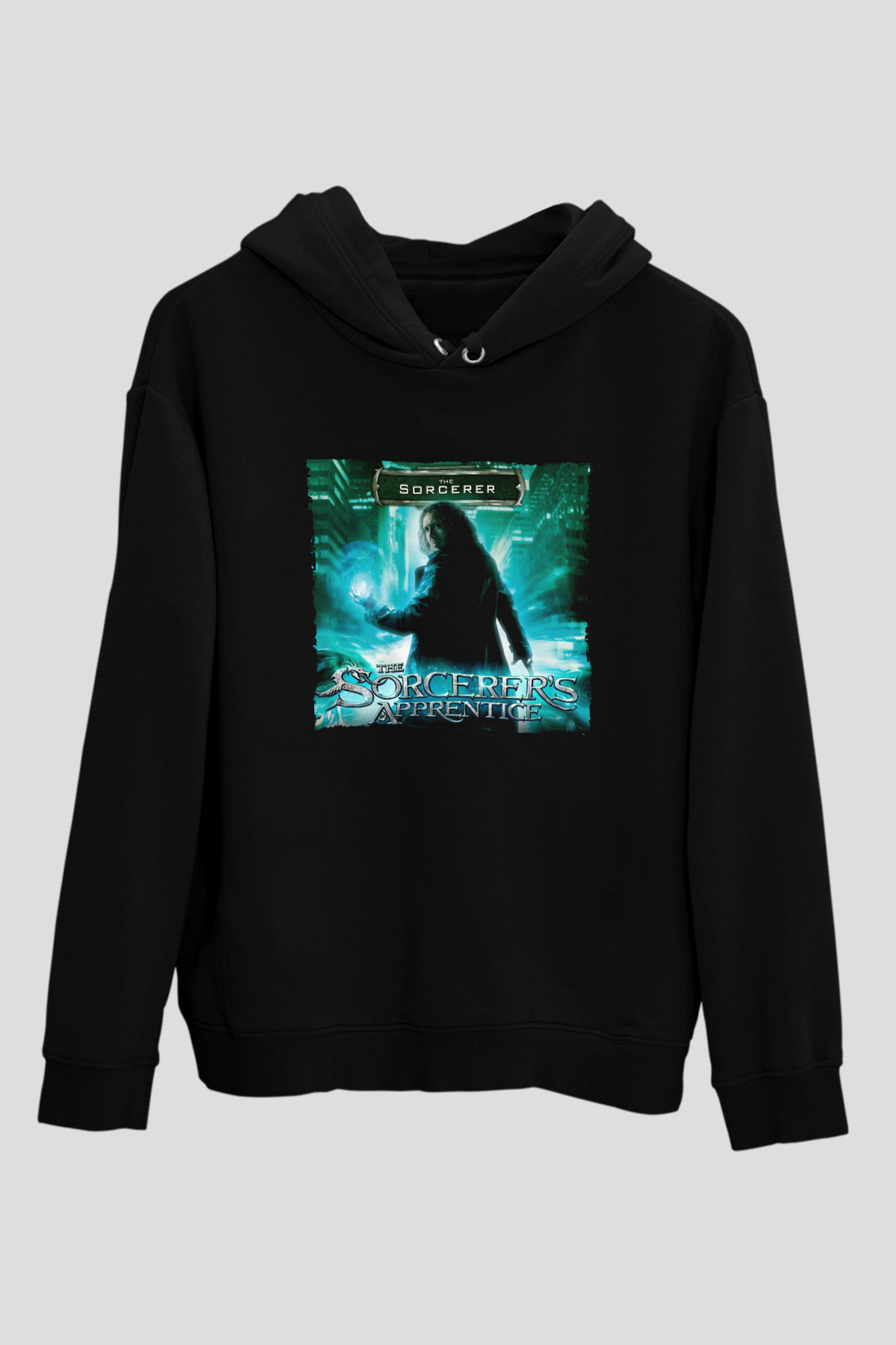 Unisex Sihirbazın Çırağı (The Sorcerers Apprentice) Baskılı Siyah Kapüşonlu Sweatshirt