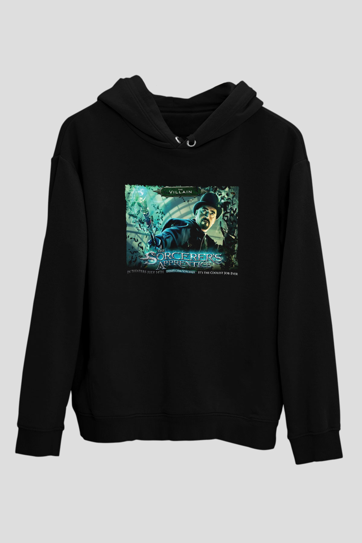 Unisex Sihirbazın Çırağı (The Sorcerers Apprentice) Baskılı Siyah Unisex Kapüşonlu Sweatshirt