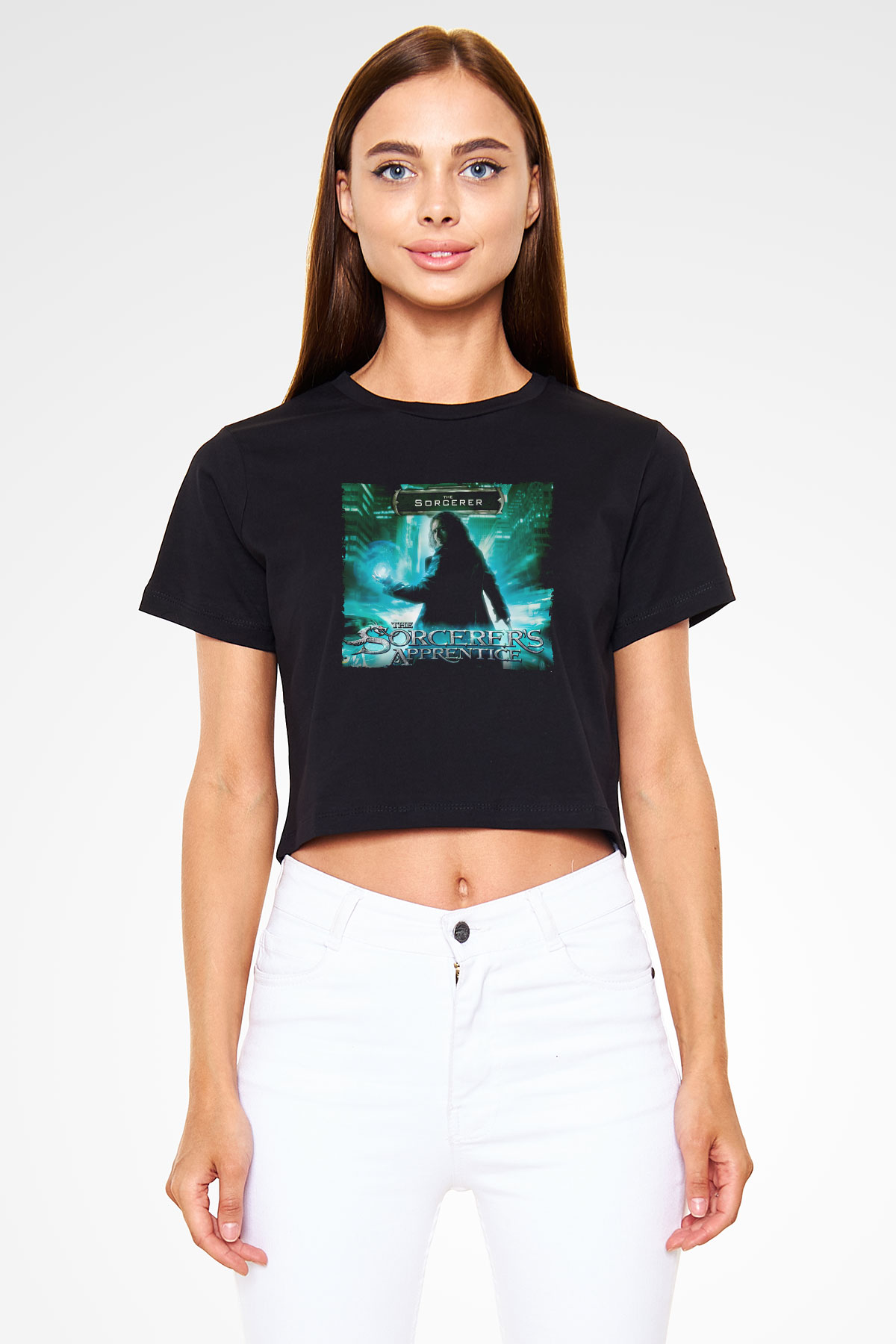 Unisex Sihirbazın Çırağı (The Sorcerers Apprentice) Baskılı Siyah Crop Top Tshirt