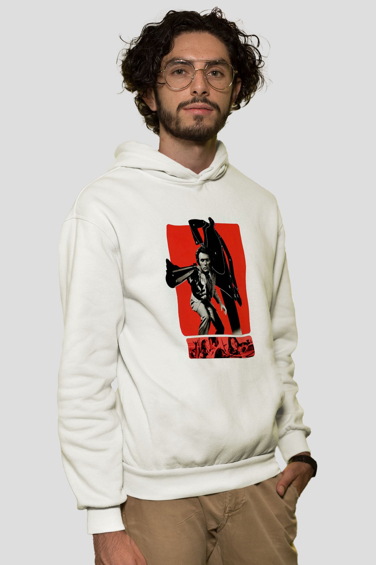 Unisex Silahın Gücü (Magnum Force) Baskılı Beyaz Kapüşonlu Sweatshirt