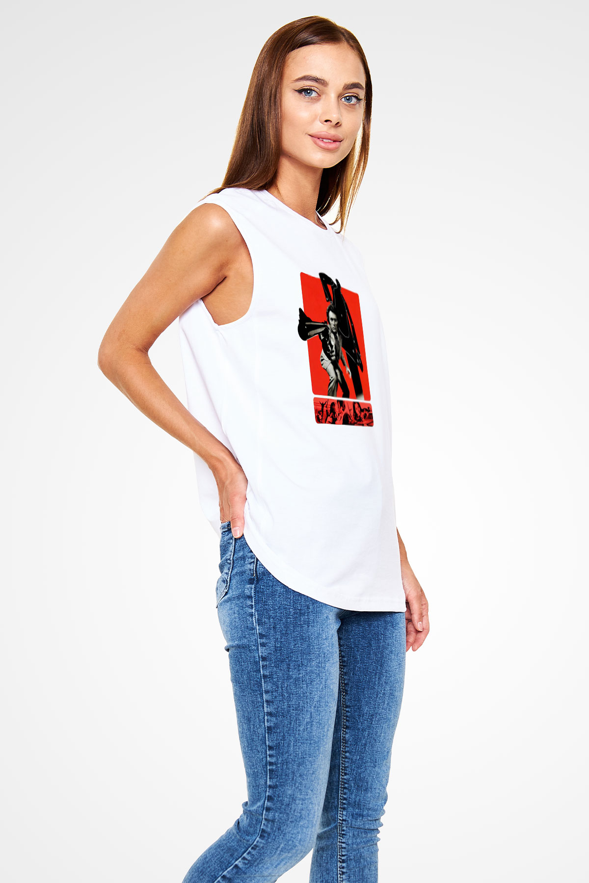 Unisex Silahın Gücü (Magnum Force) Baskılı Beyaz Kolsuz Tişört
