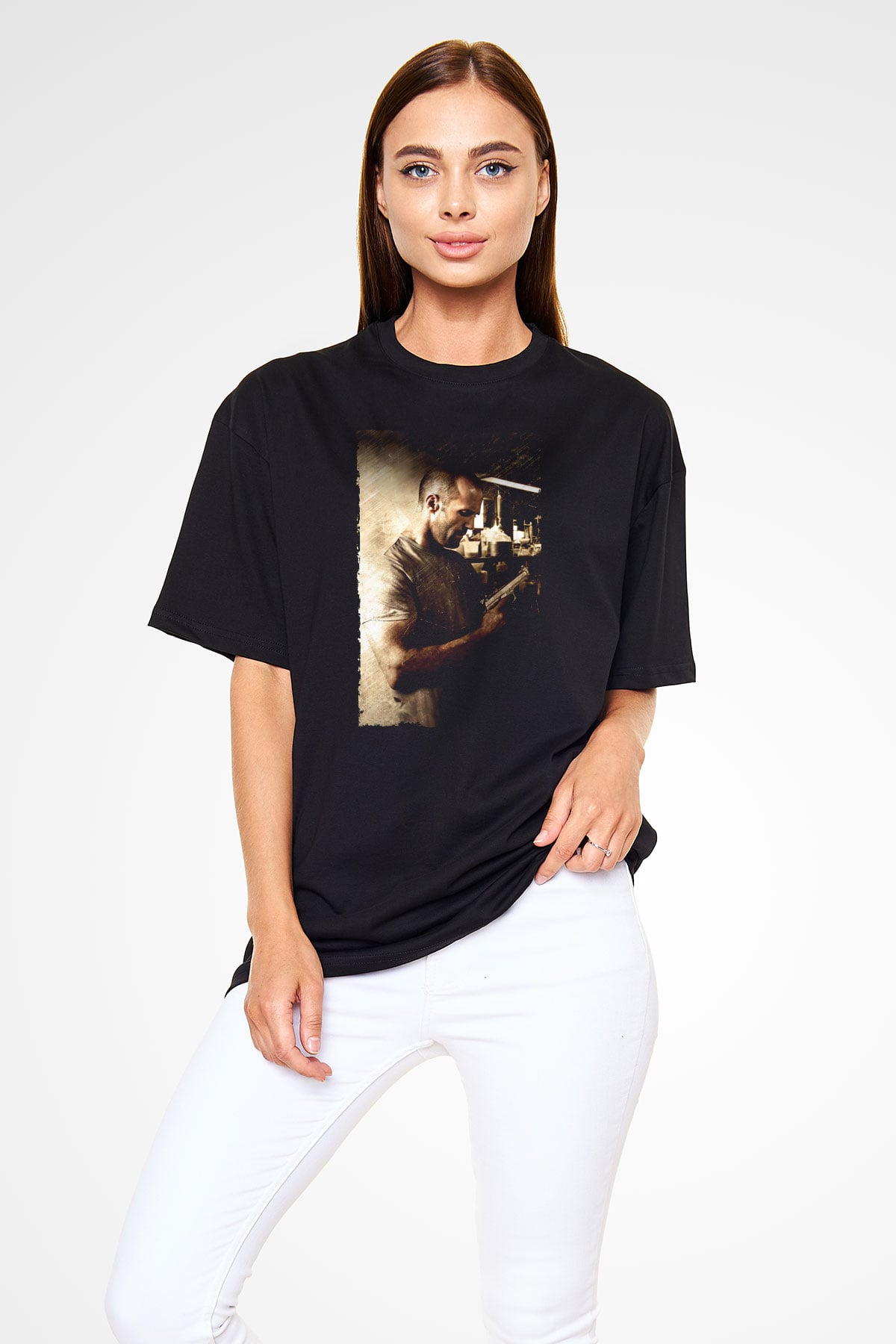 Unisex Sivil Cephe (Homefront) Baskılı Siyah Oversize Tişört