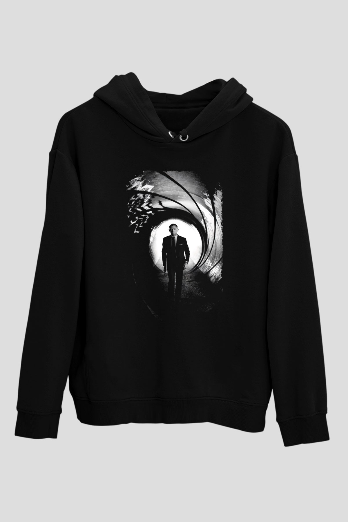 Unisex Skyfall Baskılı Siyah Kapüşonlu Sweatshirt