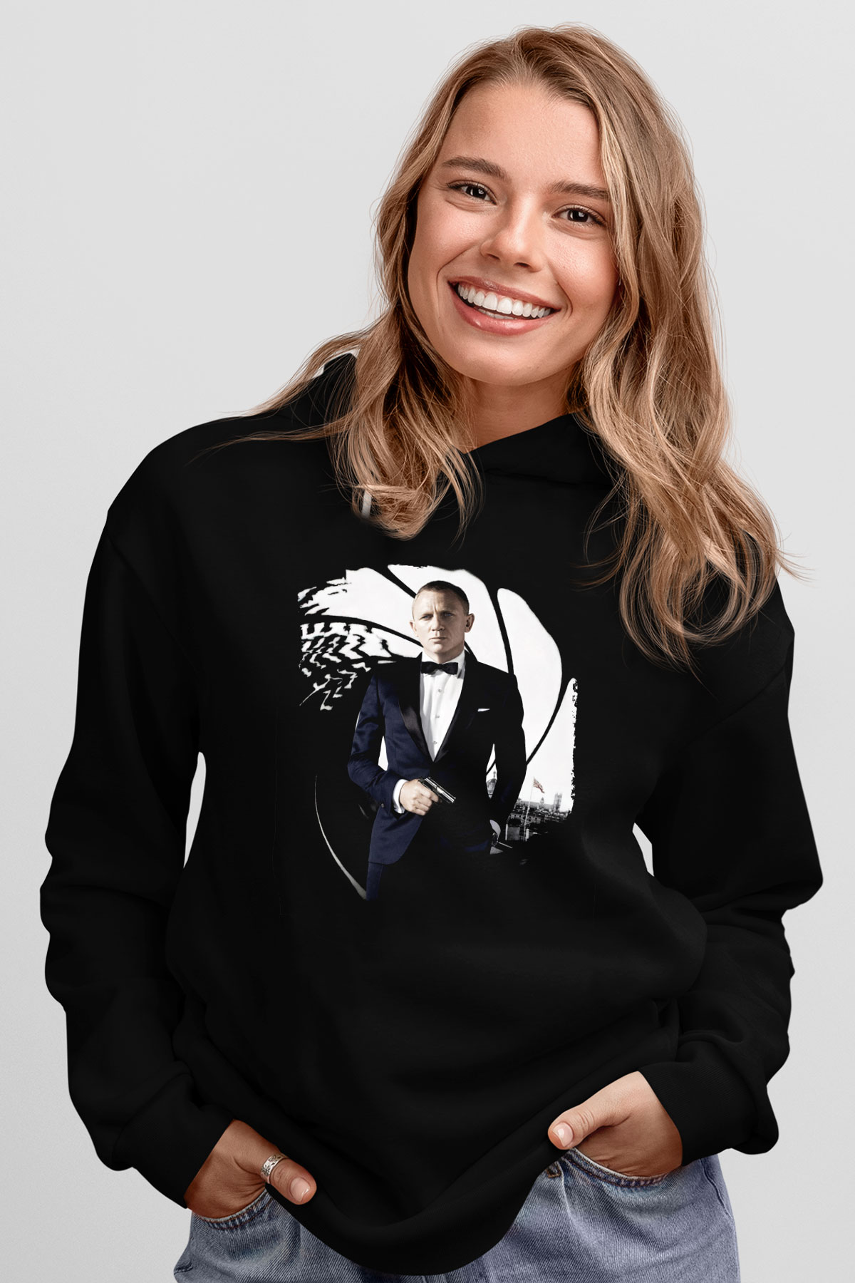 Unisex Skyfall Baskılı Siyah Kapüşonlu Sweatshirt