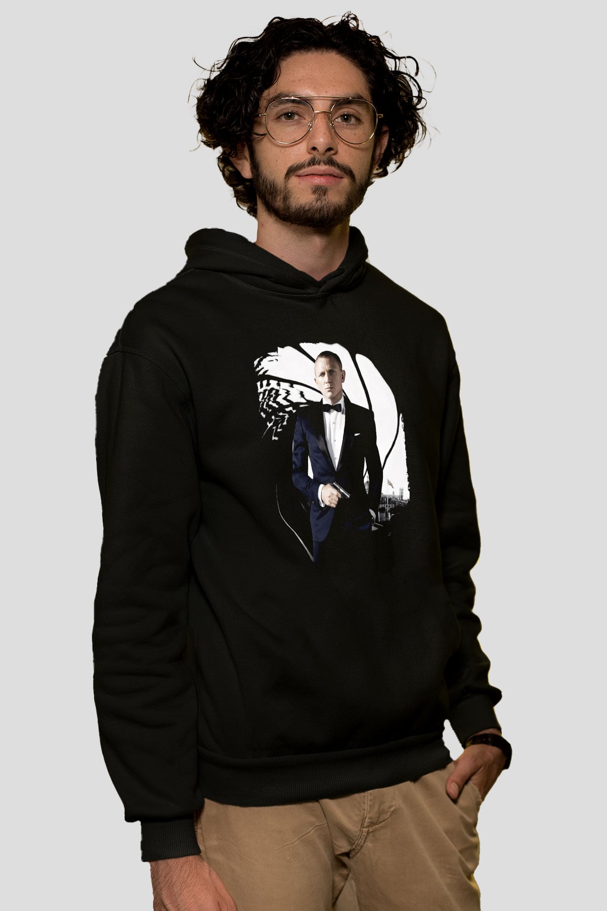 Unisex Skyfall Baskılı Siyah Kapüşonlu Sweatshirt