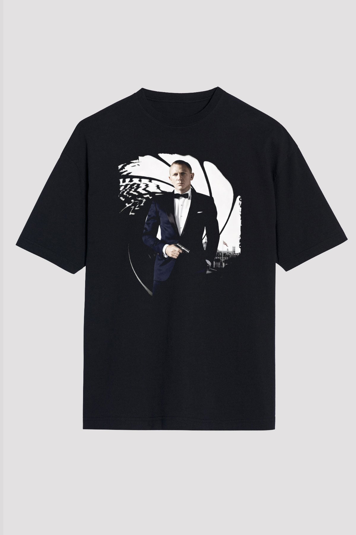 Unisex Skyfall Baskılı Siyah Oversize Tişört