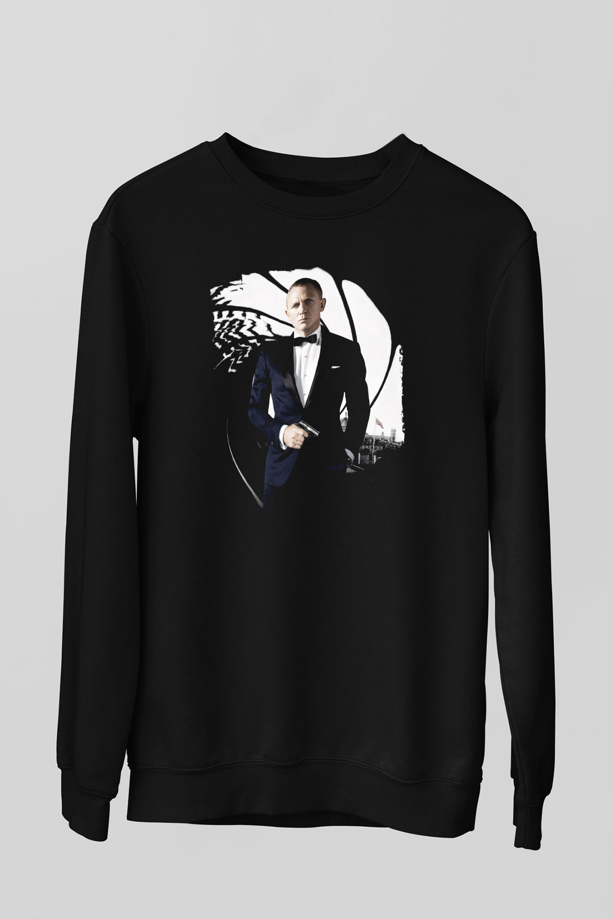 Unisex Skyfall Baskılı Siyah Sweatshirt