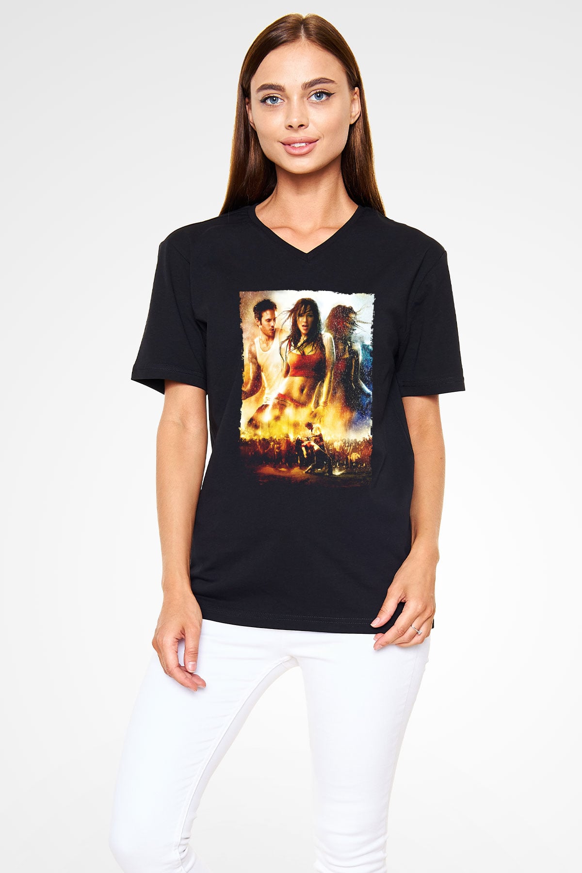 Unisex Sokak Dansı (Step Up 2 The Streets) Baskılı Siyah V Yaka Tshirt