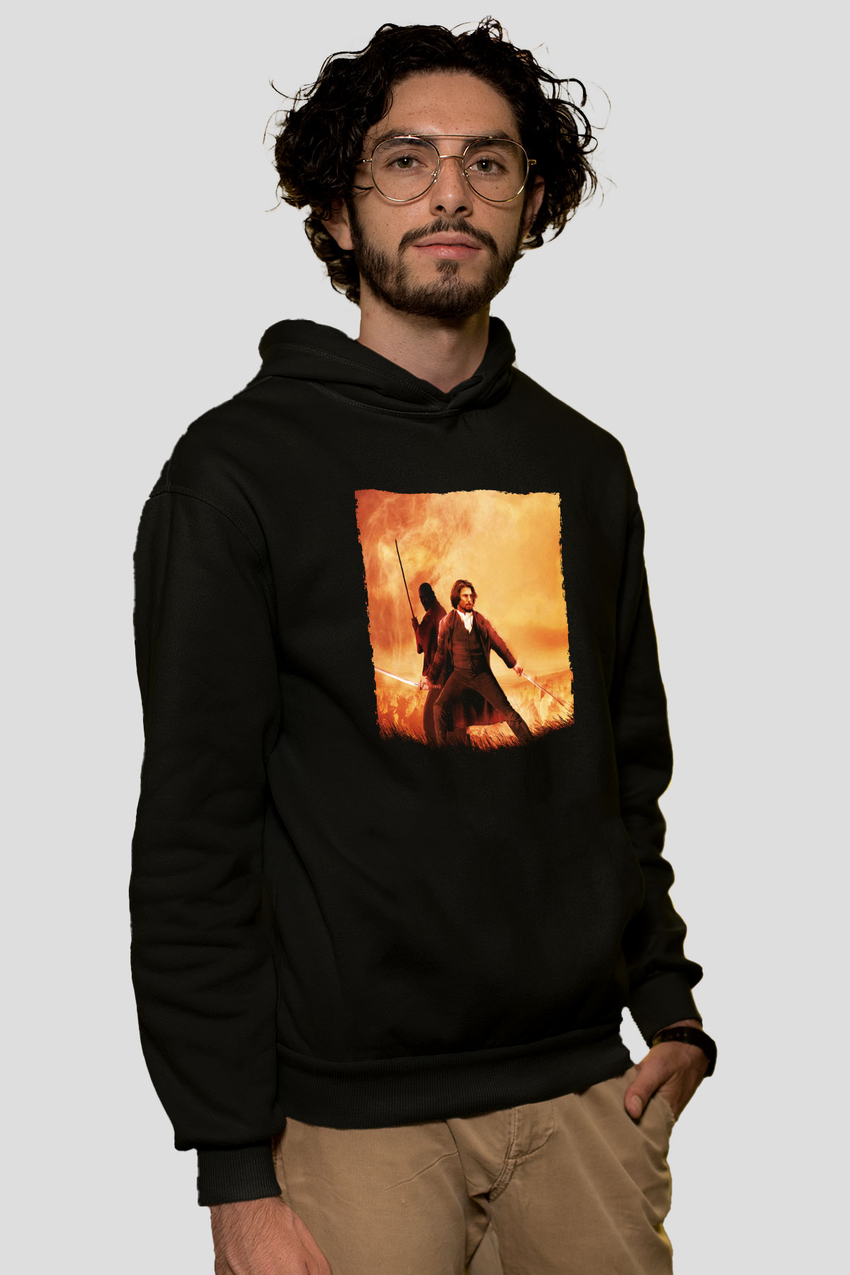 Unisex Son Samuray (The Last Samurai) Baskılı Siyah Kapüşonlu Sweatshirt