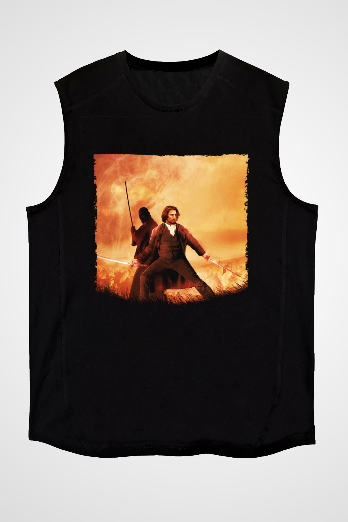 Unisex Son Samuray (The Last Samurai) Baskılı Siyah Kolsuz Tshirt