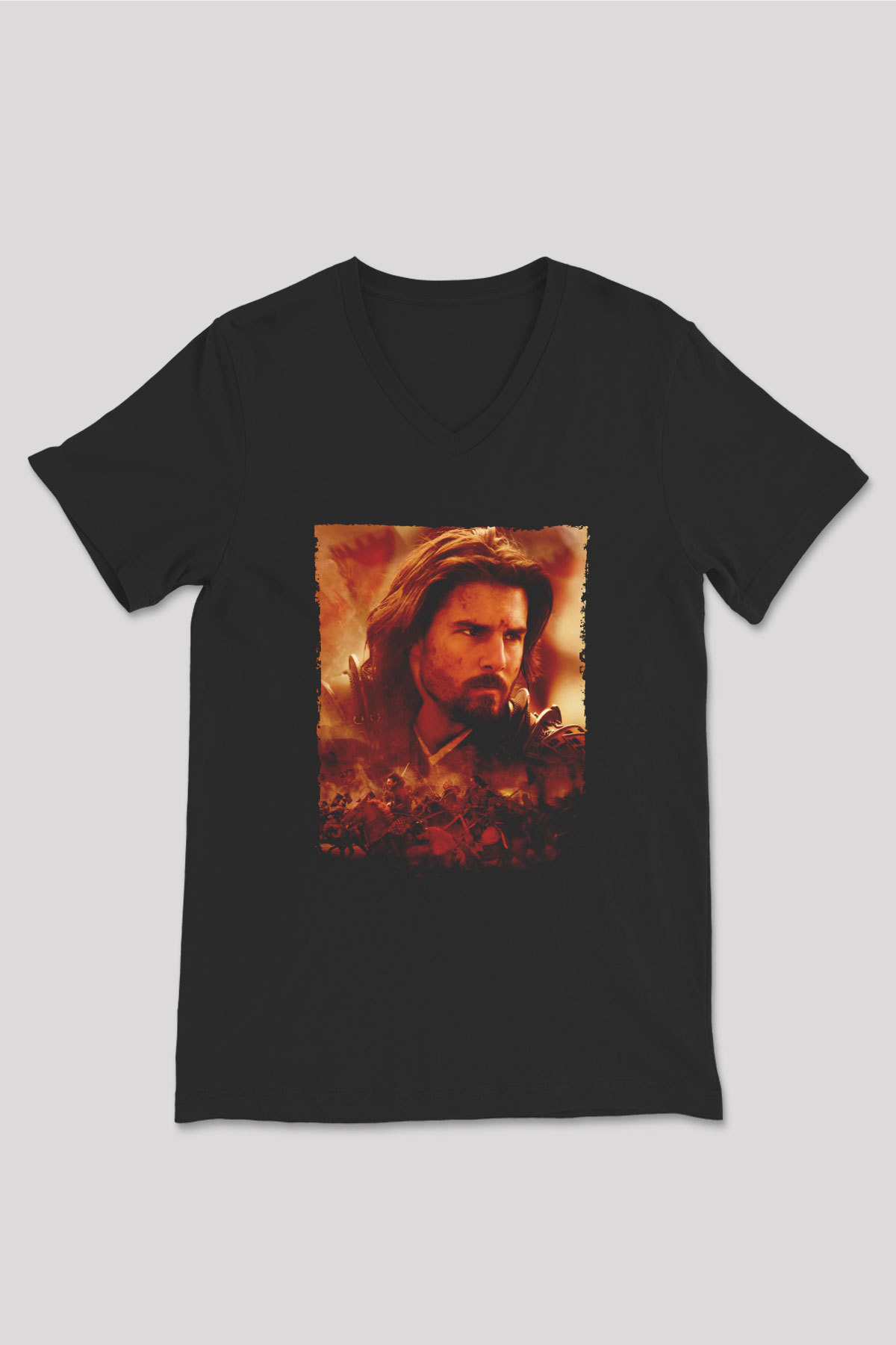 Unisex Son Samuray (The Last Samurai) Baskılı Siyah V Yaka T-shirt