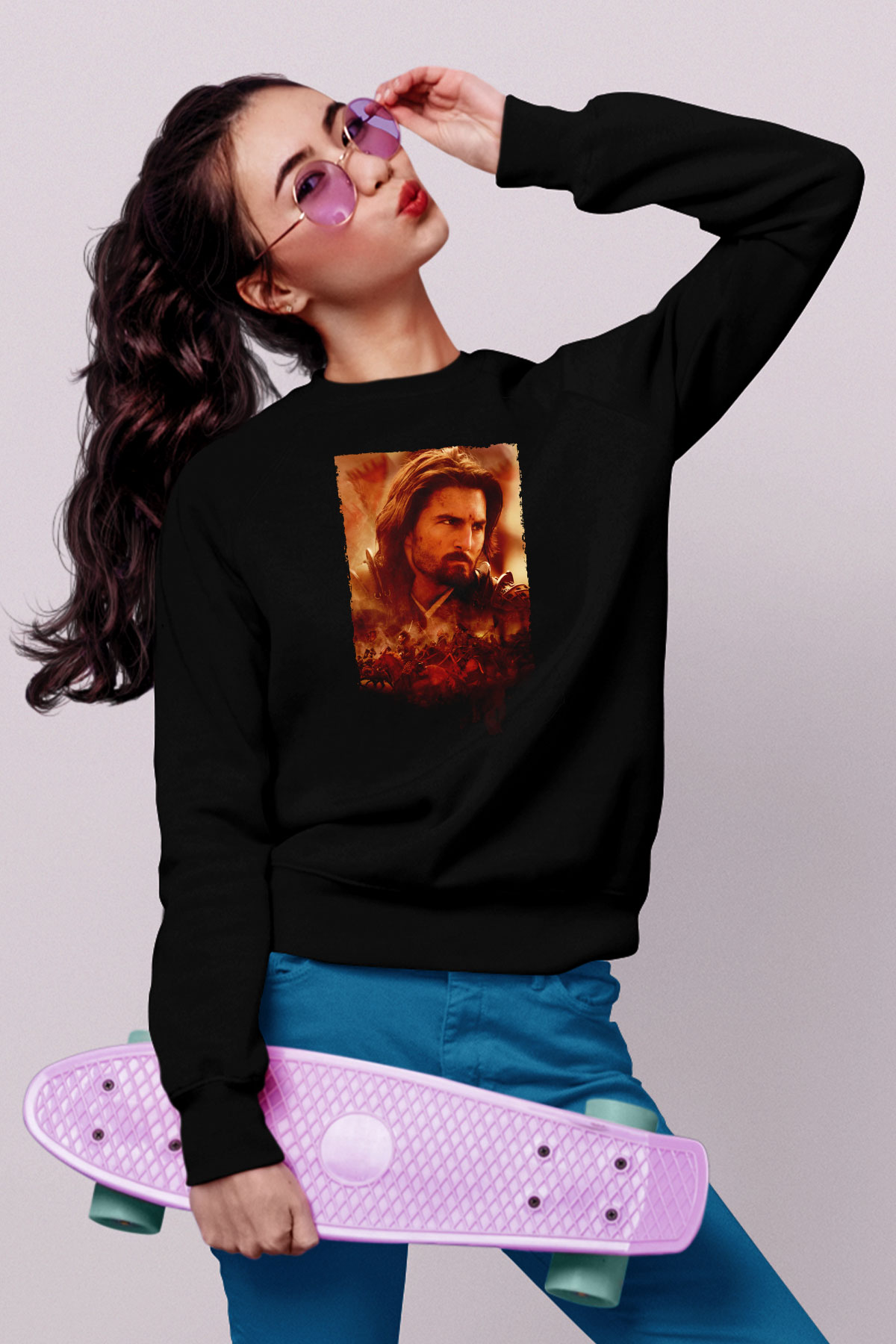 Unisex Son Samuray (The Last Samurai) Baskılı Siyah Sweatshirt