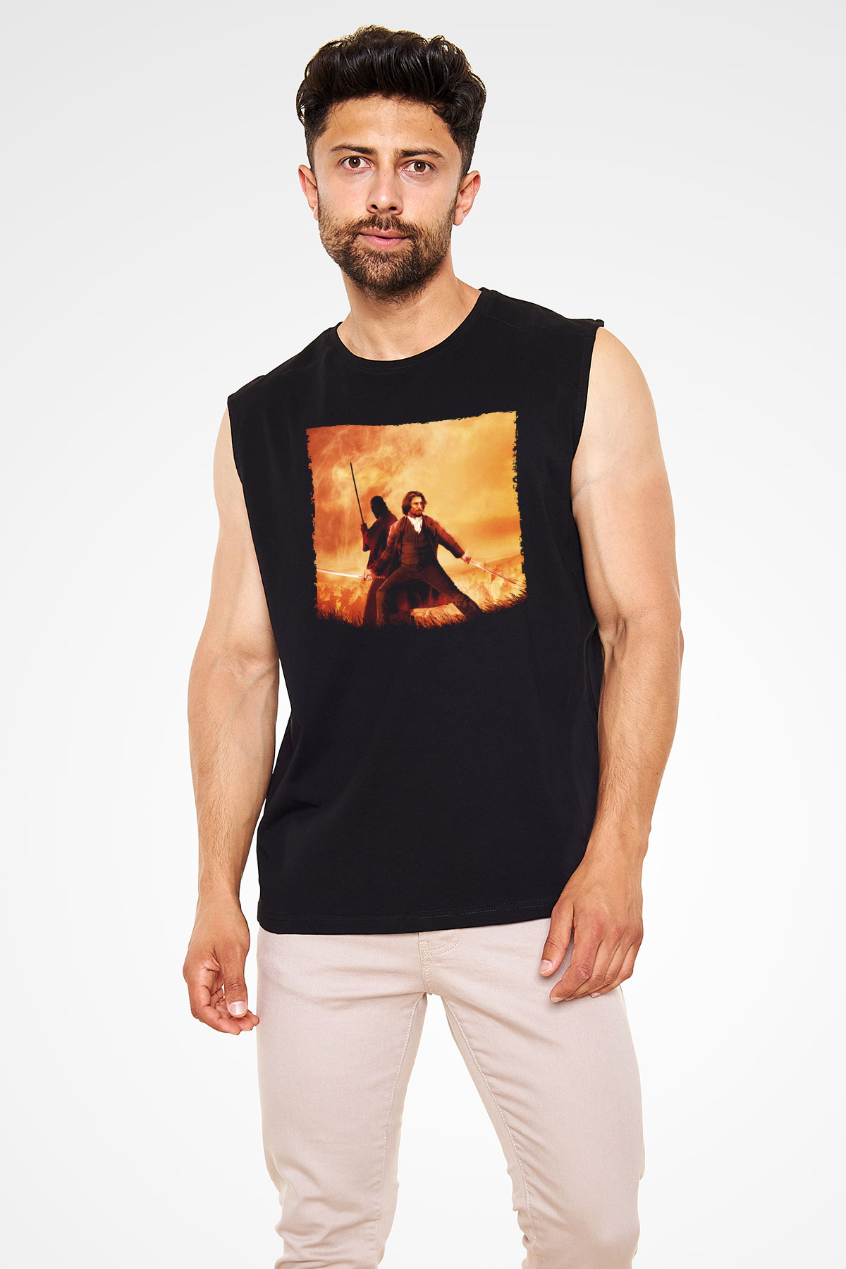 Unisex Son Samuray (The Last Samurai) Baskılı Siyah Kolsuz Tshirt