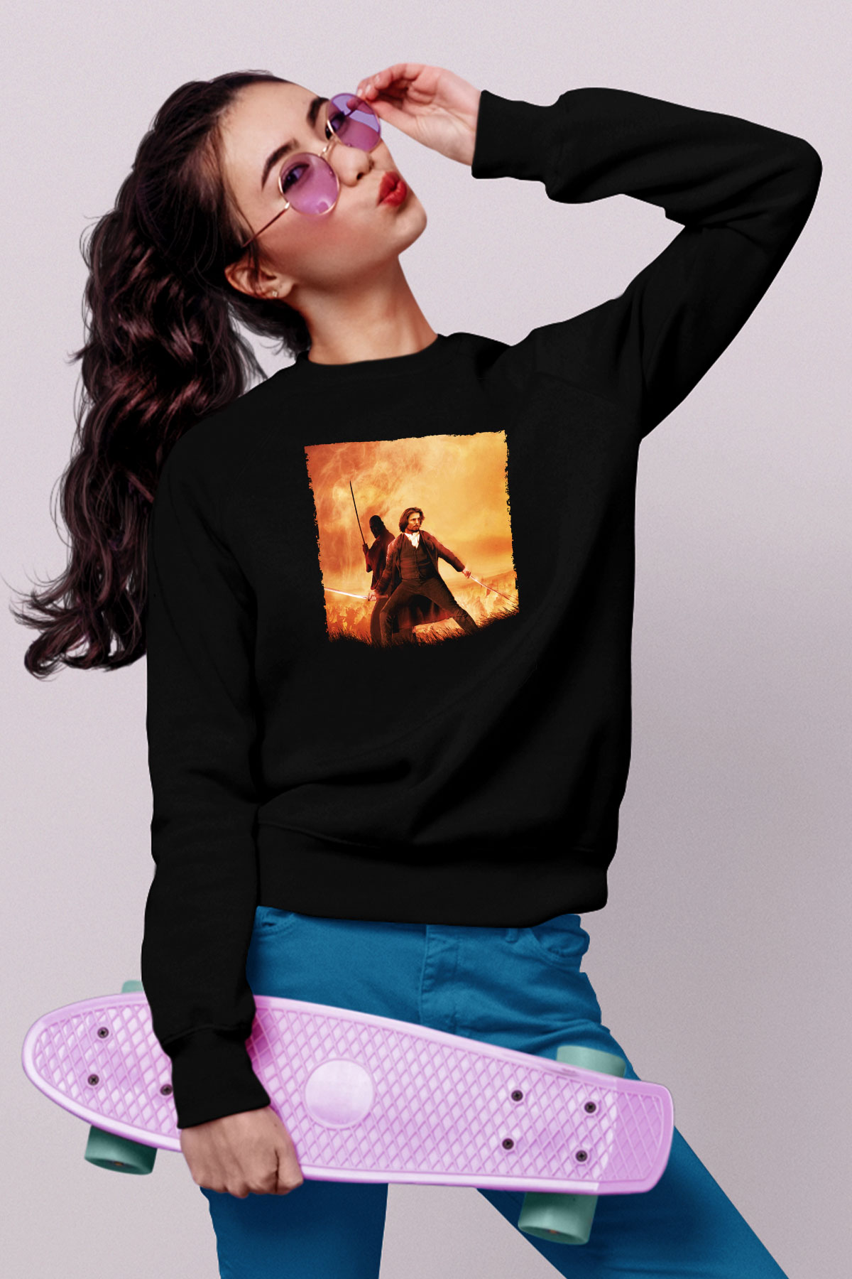 Unisex Son Samuray (The Last Samurai) Baskılı Siyah Sweatshirt