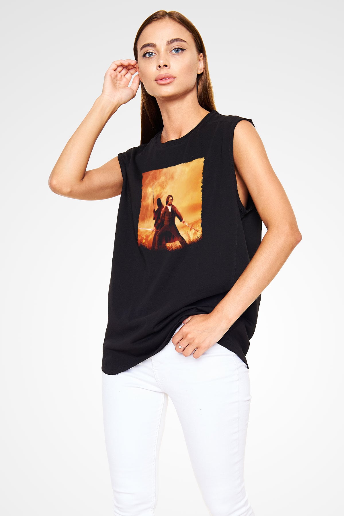 Unisex Son Samuray (The Last Samurai) Baskılı Siyah Kolsuz Tshirt