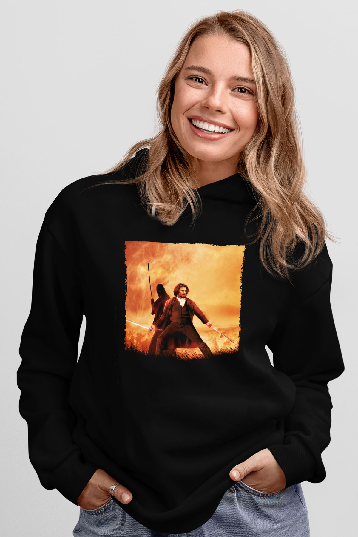 Unisex Son Samuray (The Last Samurai) Baskılı Siyah Kapüşonlu Sweatshirt