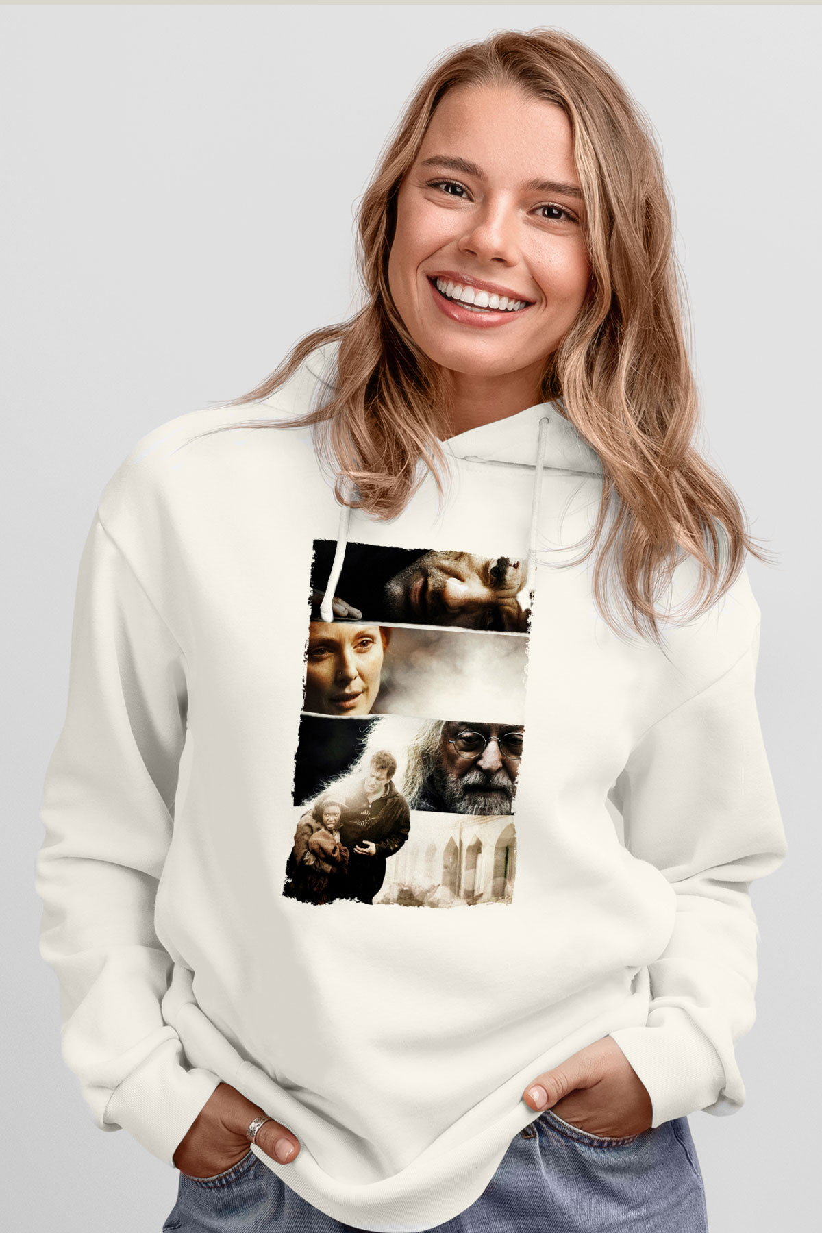 Unisex Son Umut - Children of Men Baskılı Beyaz Kapüşonlu Sweatshirt