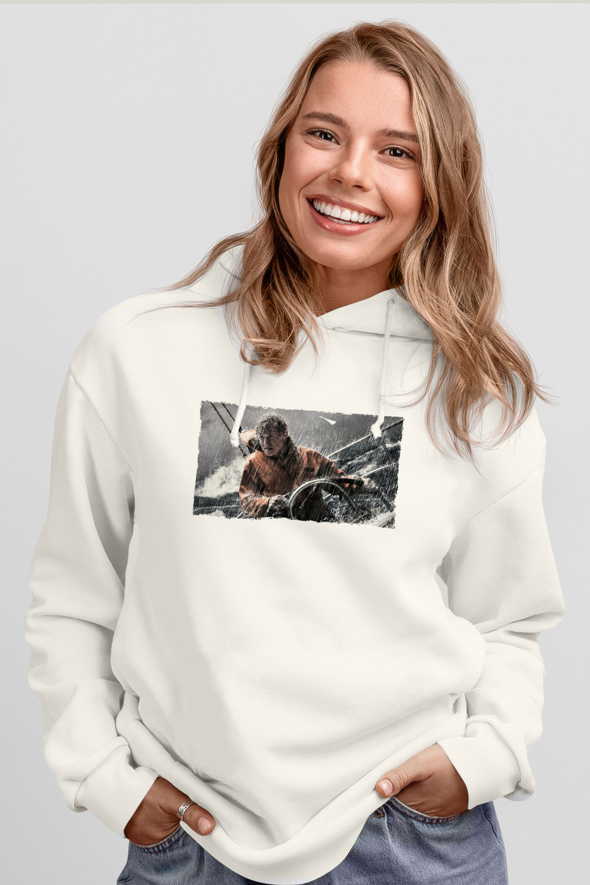 Unisex Sona Doğru - All Is Lost Baskılı Beyaz Kapüşonlu Sweatshirt