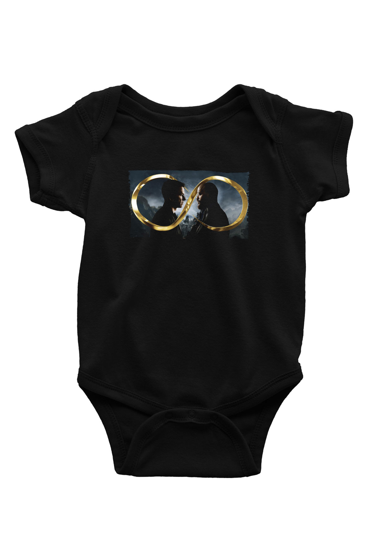 Unisex Sonsuz (Infinite) Baskılı Siyah Bebek Body - Zıbın