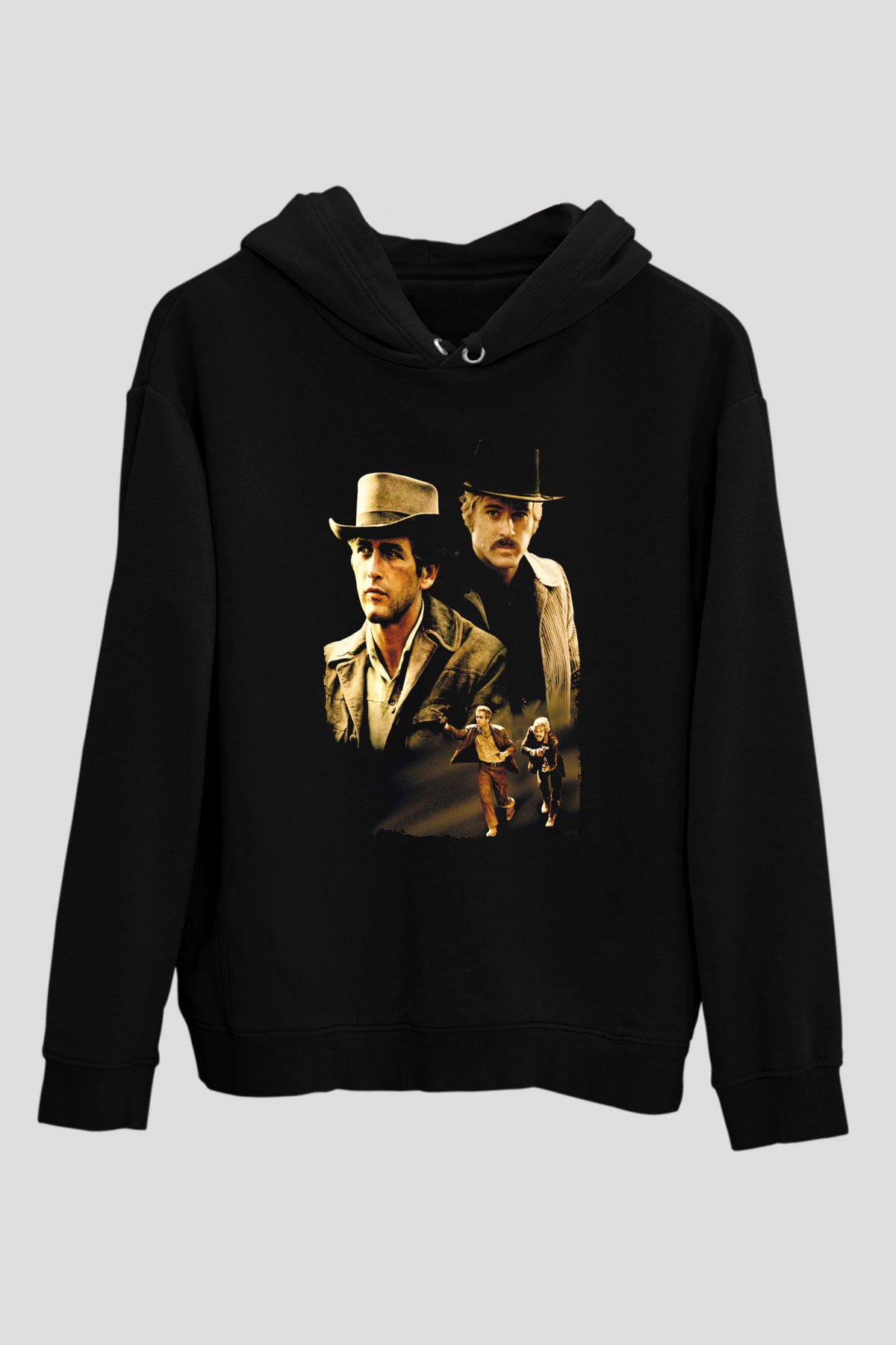 Unisex Sonsuz Ölüm (Butch Cassidy and the Sundance Kid) Baskılı Siyah Kapüşonlu Sweatshirt