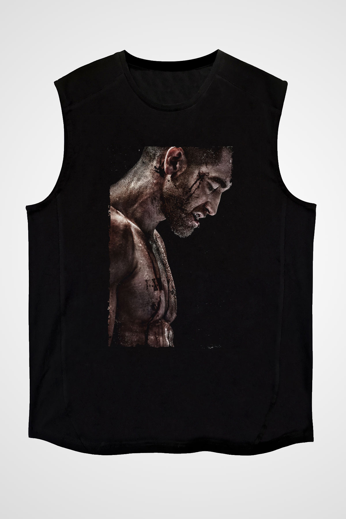 Unisex Southpaw Baskılı Siyah Kolsuz Tişört