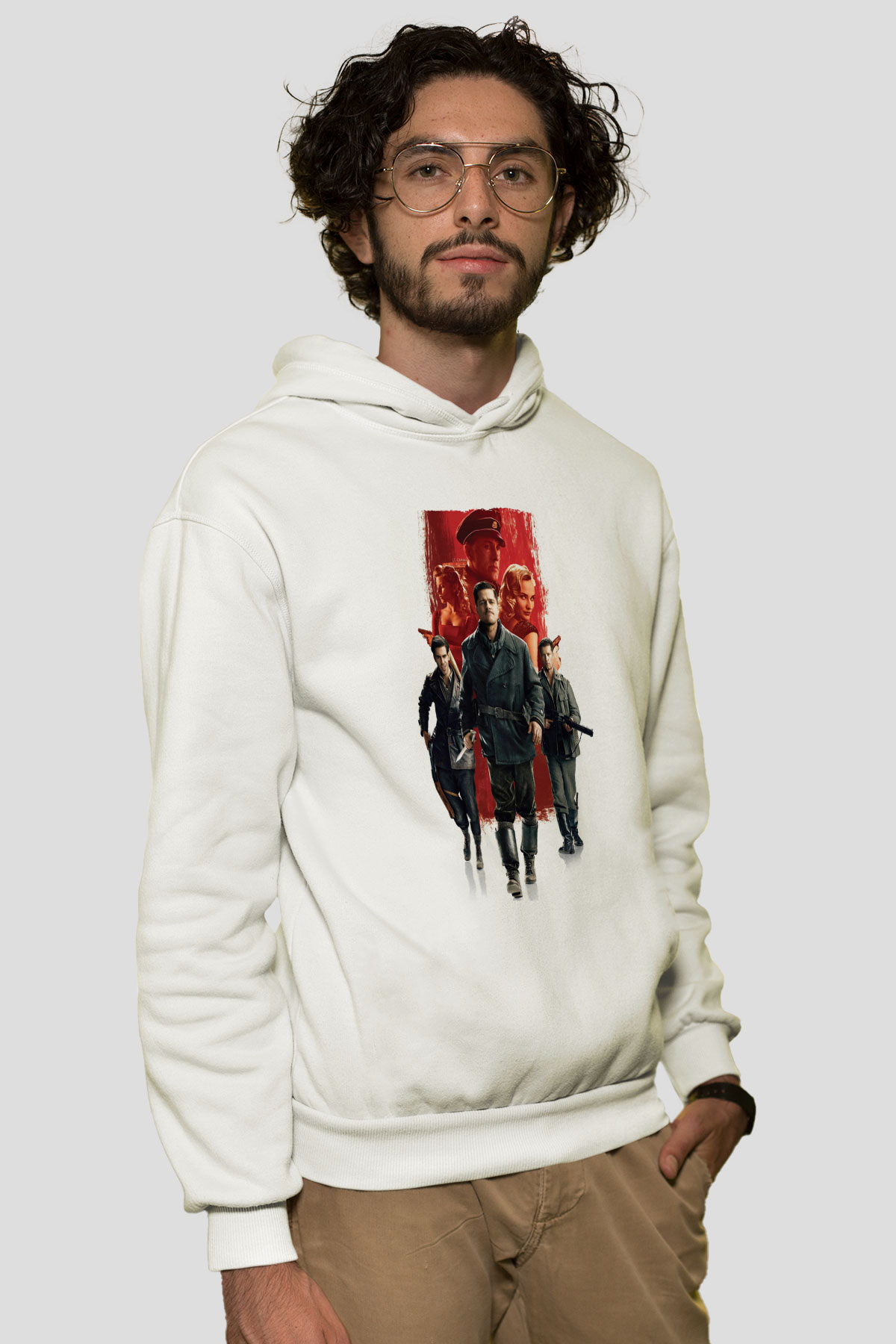 Unisex Soysuzlar Çetesi (Inglourious Basterds) Baskılı Beyaz Kapüşonlu Sweatshirt