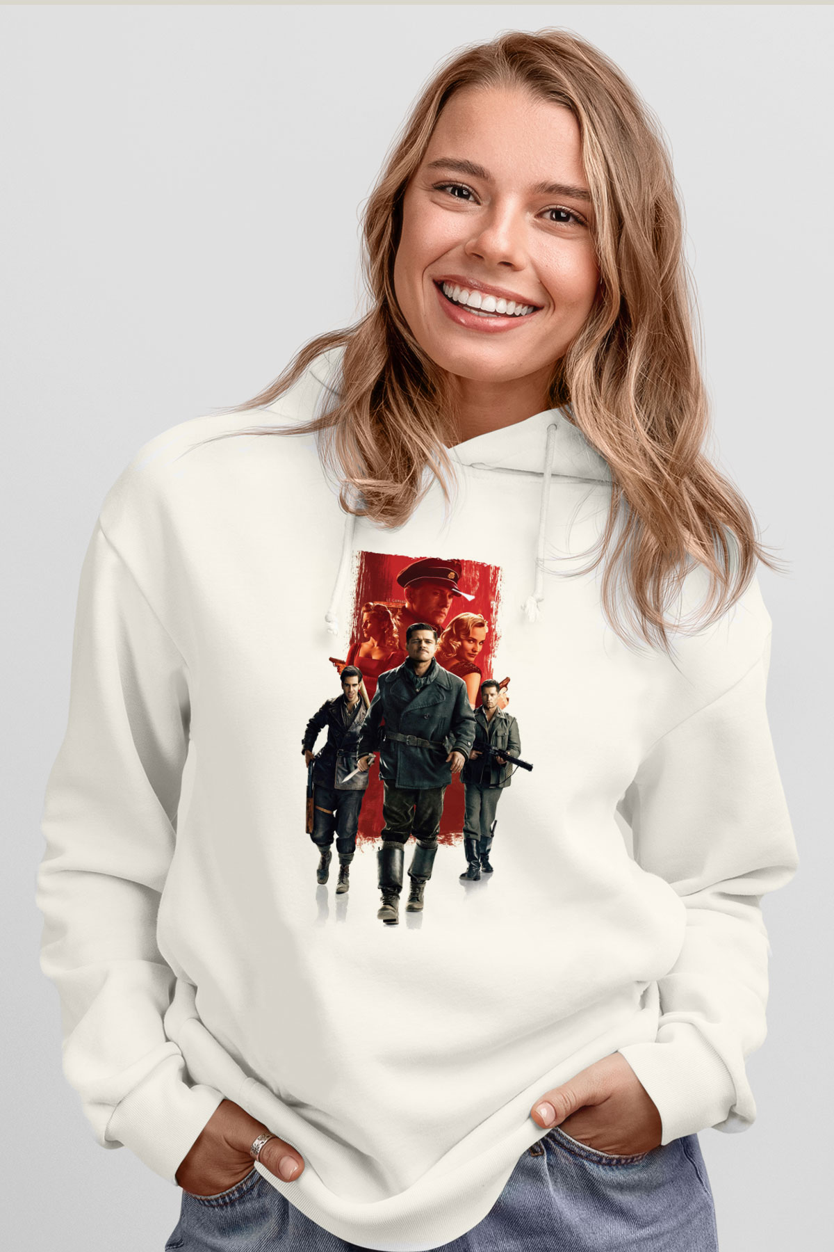Unisex Soysuzlar Çetesi (Inglourious Basterds) Baskılı Beyaz Kapüşonlu Sweatshirt