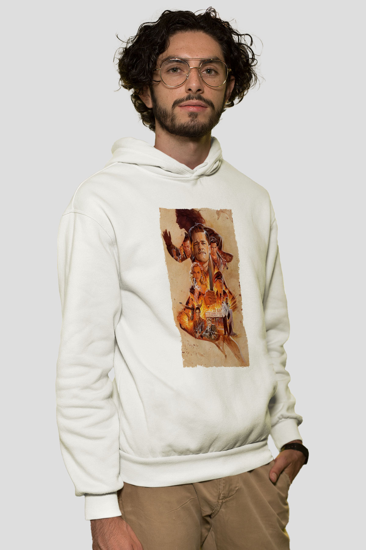 Unisex Soysuzlar Çetesi (Inglourious Basterds) Baskılı Beyaz Kapüşonlu Sweatshirt