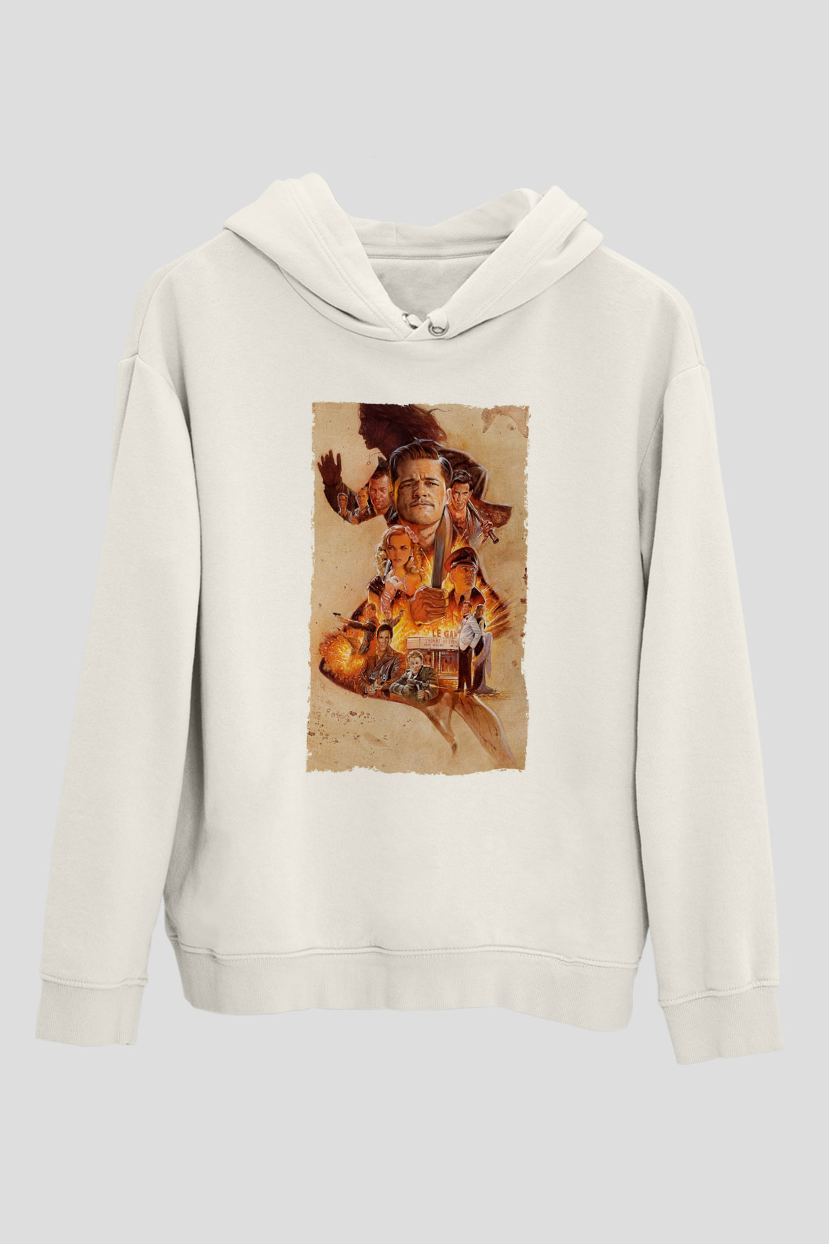 Unisex Soysuzlar Çetesi (Inglourious Basterds) Baskılı Beyaz Kapüşonlu Sweatshirt