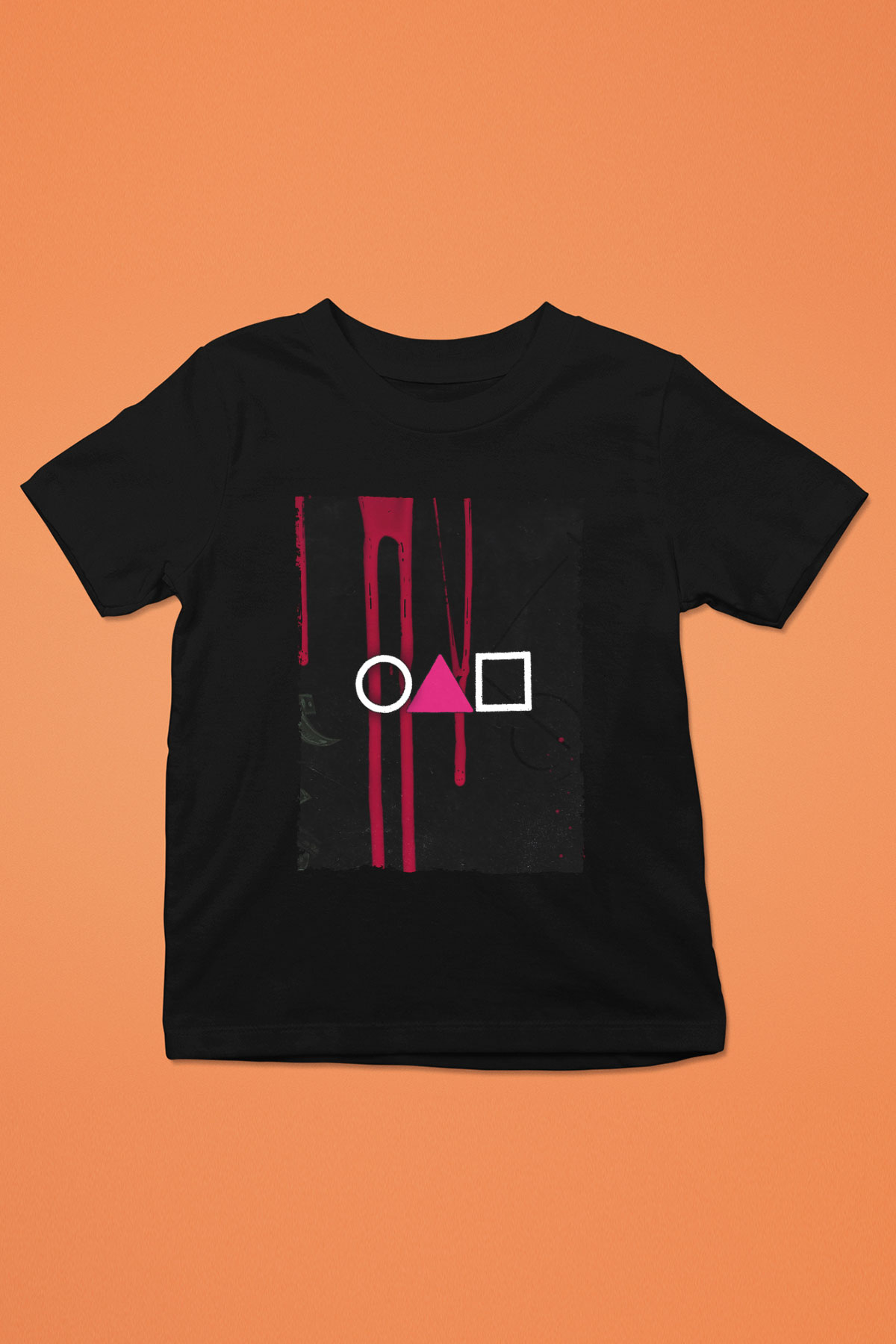 Unisex Squid Game Baskılı Siyah Çocuk Tişört