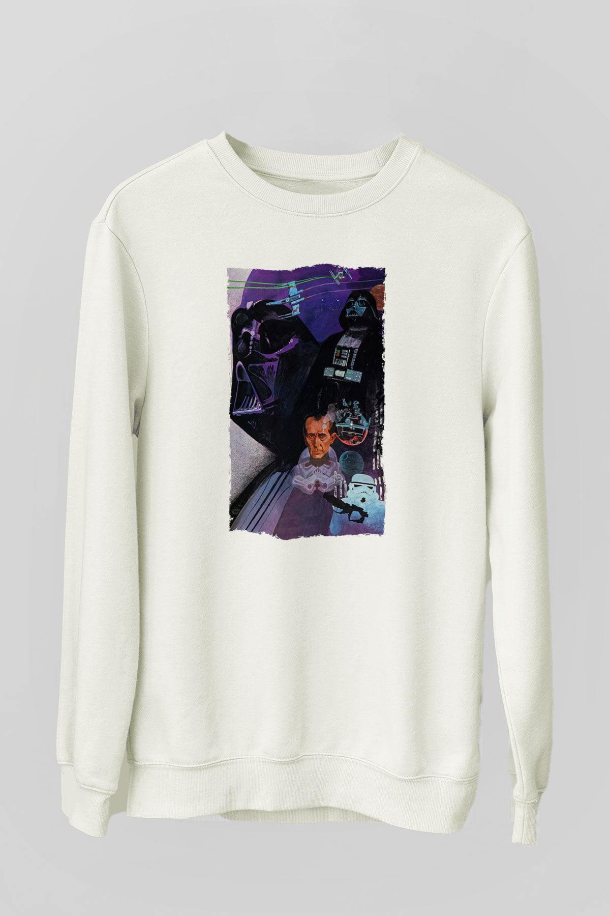 Unisex Star Wars Baskılı Beyaz Sweatshirt