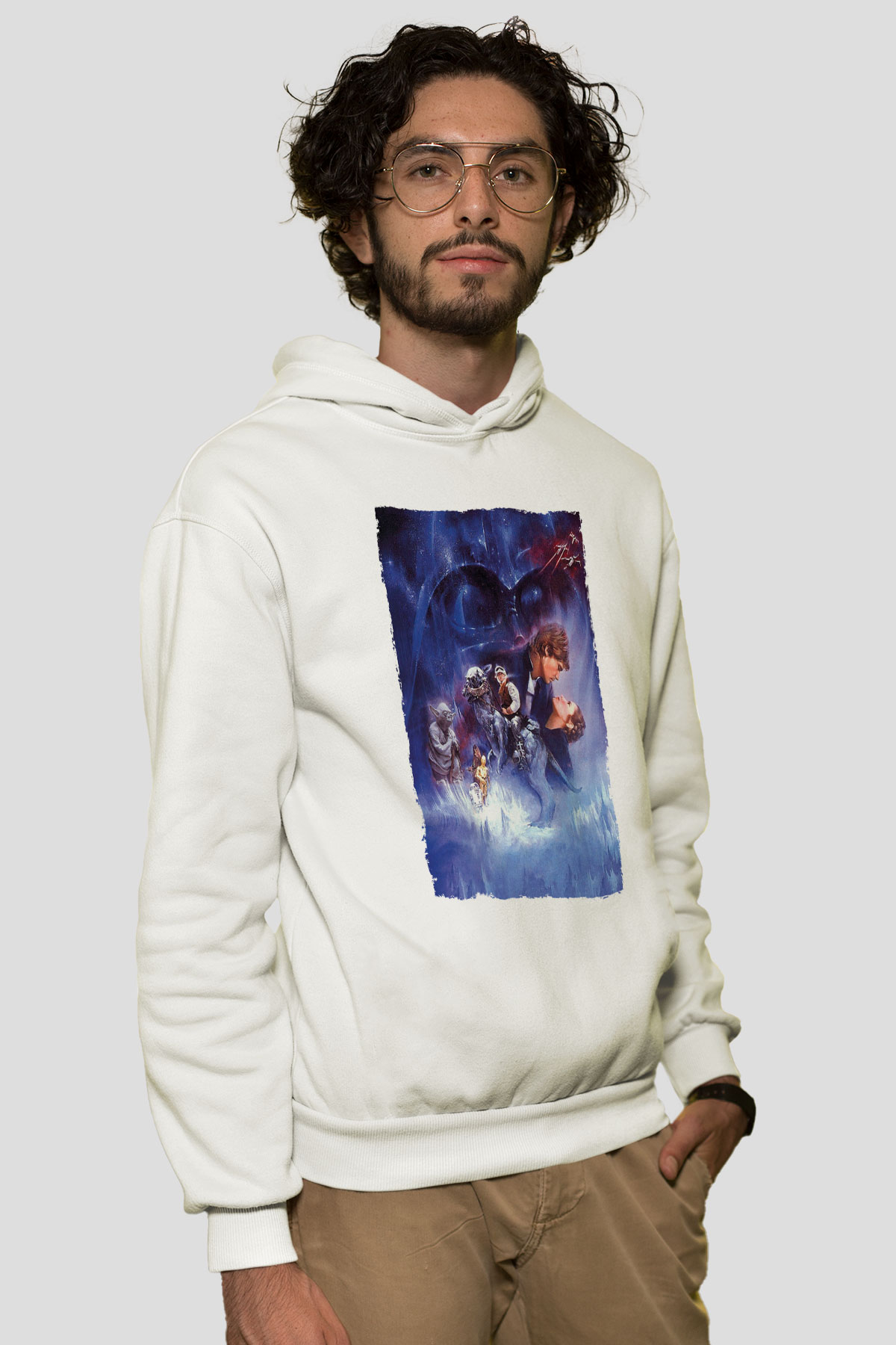Unisex Star Wars İmparatorun Dönüşü (The Empire Strikes Back) Baskılı Beyaz Kapüşonlu Sweatshirt