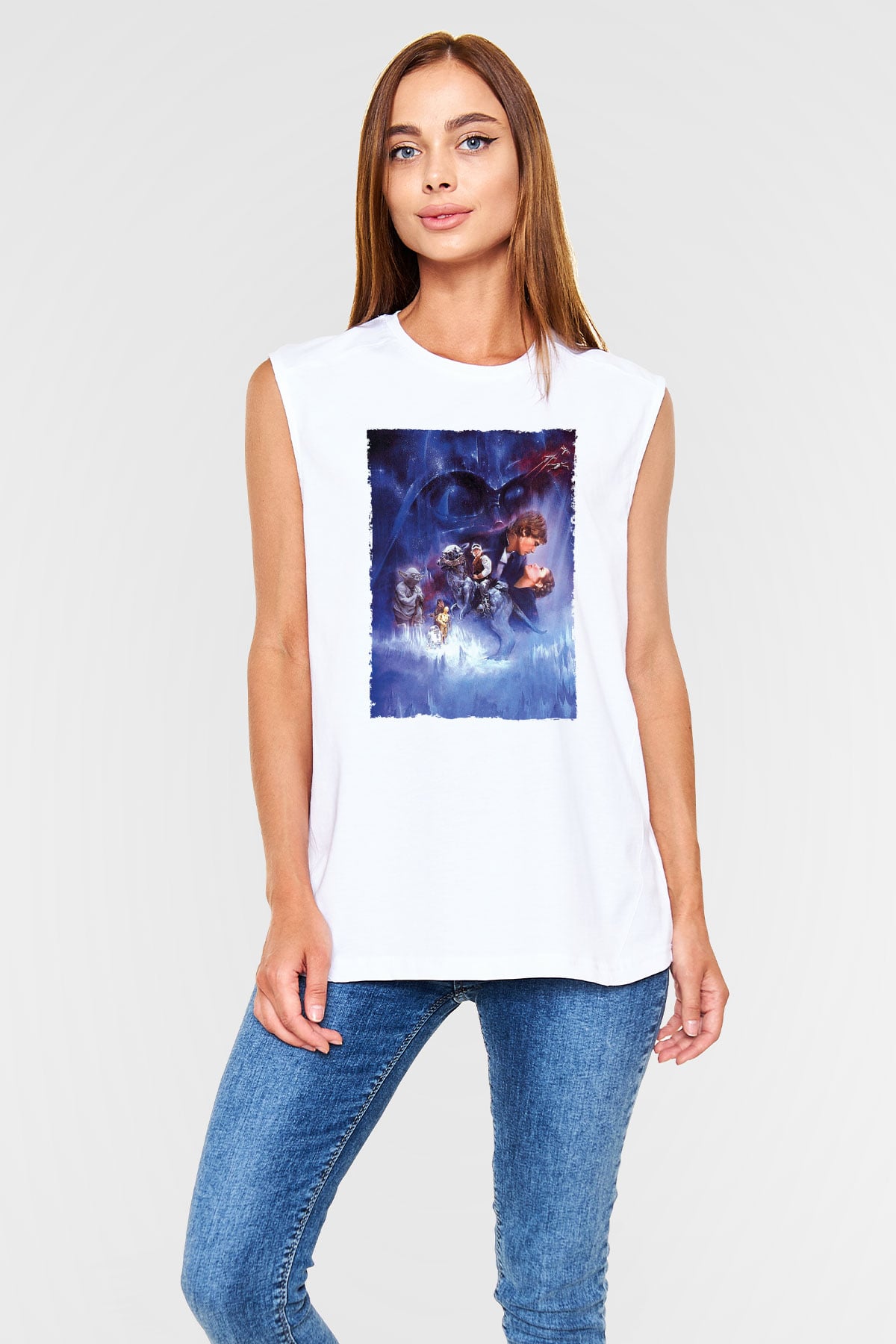 Unisex Star Wars İmparatorun Dönüşü (The Empire Strikes Back) Baskılı Beyaz Kolsuz Tshirt