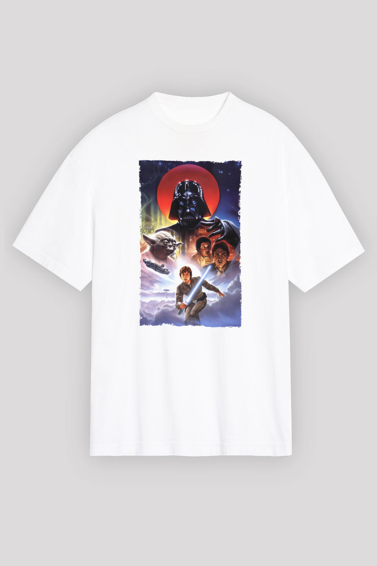 Unisex Star Wars İmparatorun Dönüşü (The Empire Strikes Back) Baskılı Beyaz Oversize T-shirt
