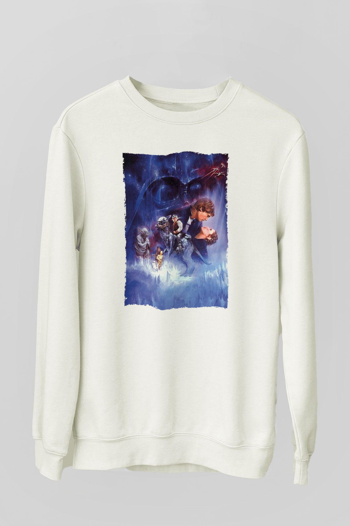 Unisex Star Wars İmparatorun Dönüşü (The Empire Strikes Back) Baskılı Beyaz Sweatshirt