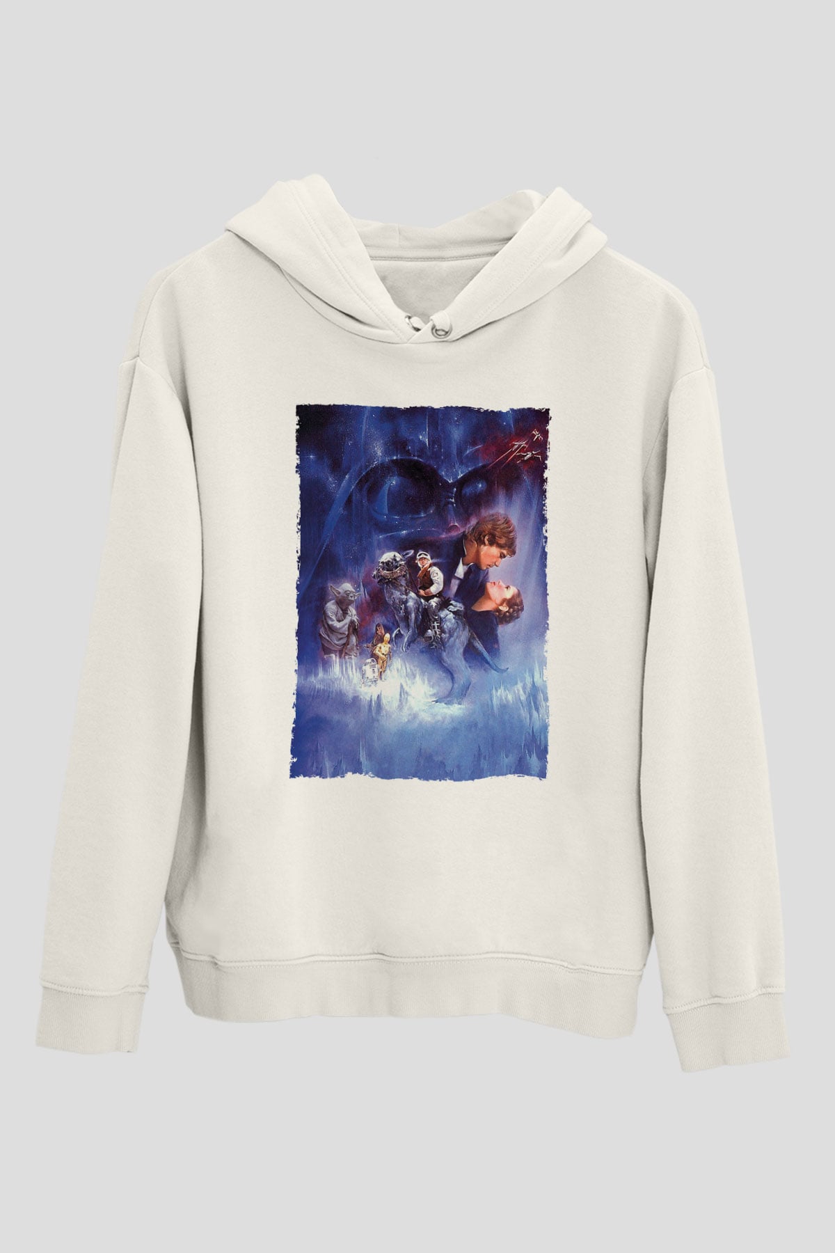 Unisex Star Wars İmparatorun Dönüşü (The Empire Strikes Back) Baskılı Beyaz Kapüşonlu Sweatshirt