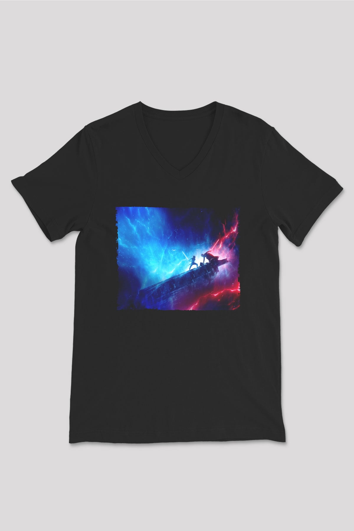 Unisex Star Wars Skywalkerın Yükselişi (Star Wars The Rise of Skywalker) Baskılı Siyah V Yaka Tişört